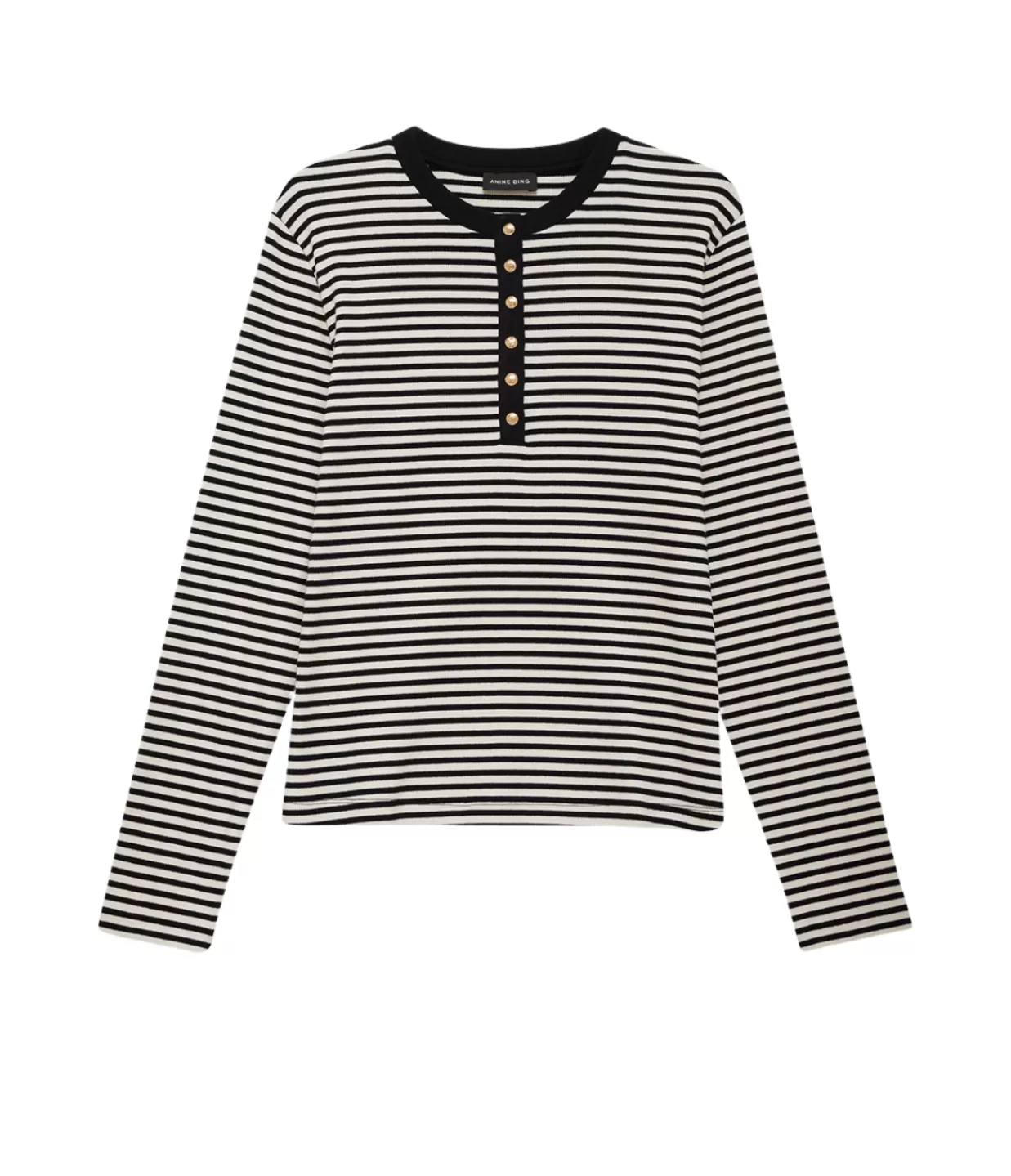 Best Sale Alessia Long Sleeve Tee In Cream And Black Stripe Tops