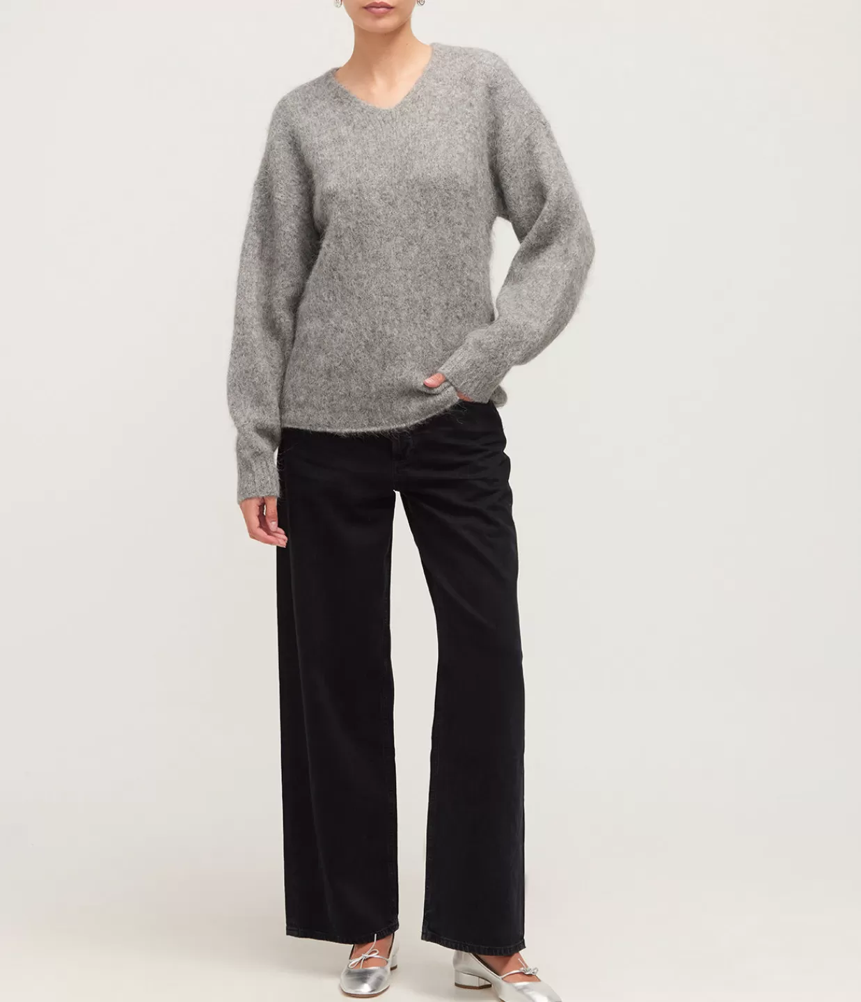 Store Alexandra V-Neck Knit In Grey Marle Knitwear