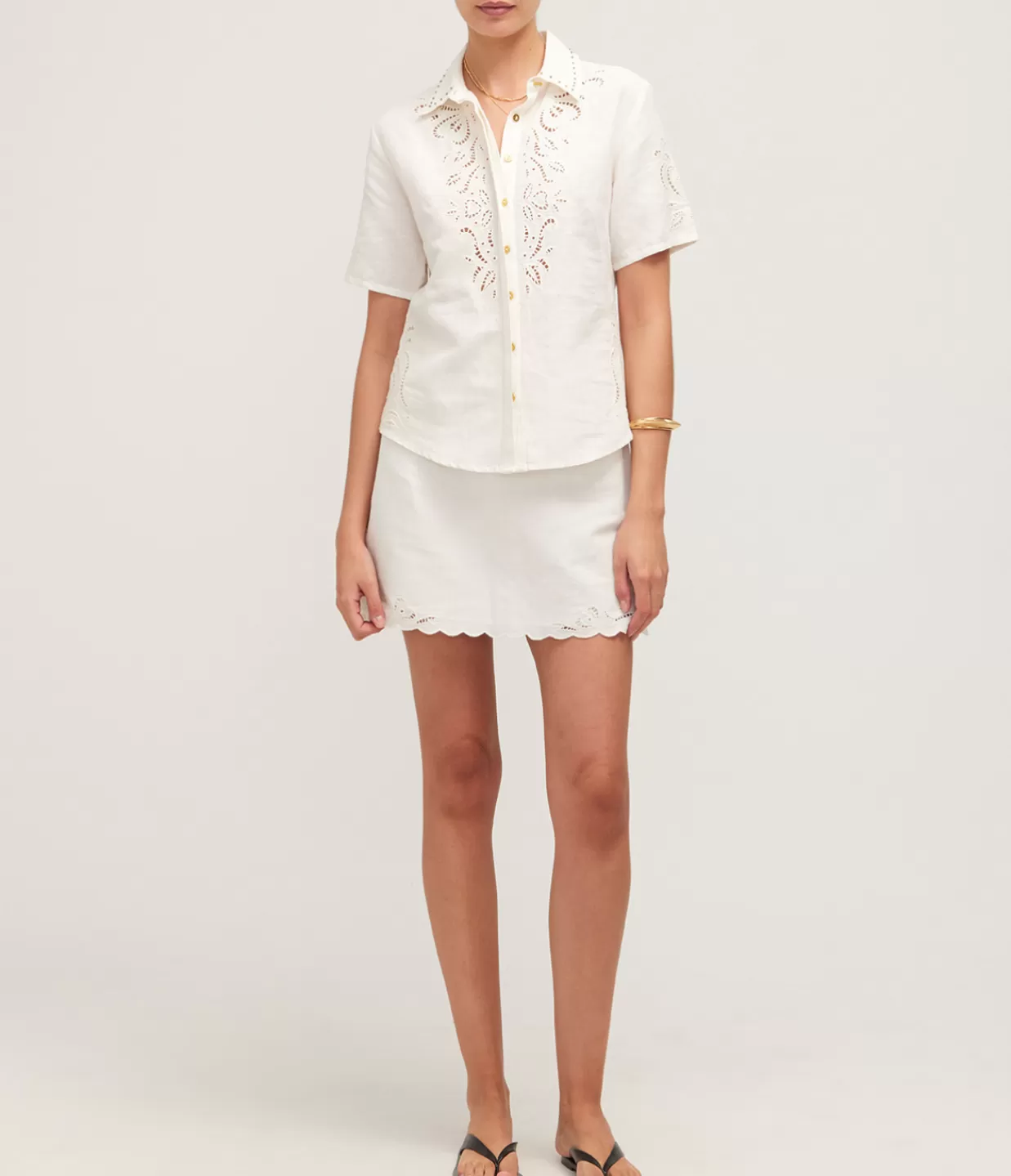 Best Anystos Linen Embroided Shirt In White Tops