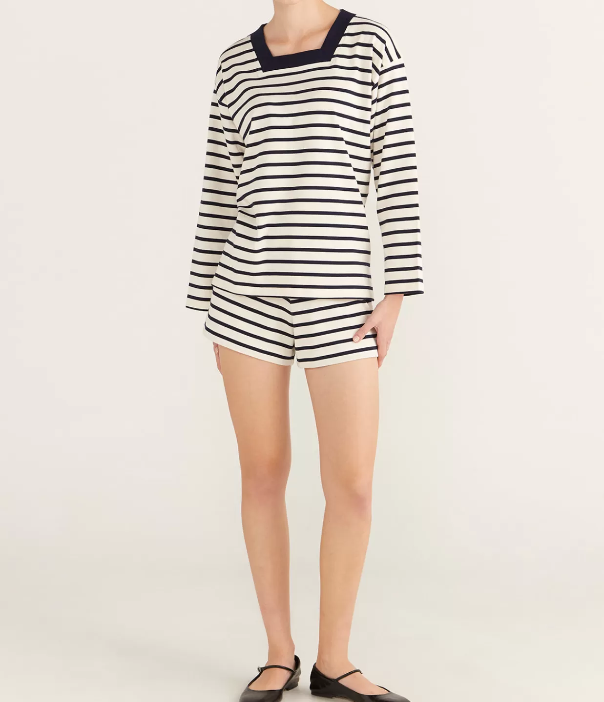 Cheap Archie Long Sleeve Top In Navy And Cream Stripe Tops