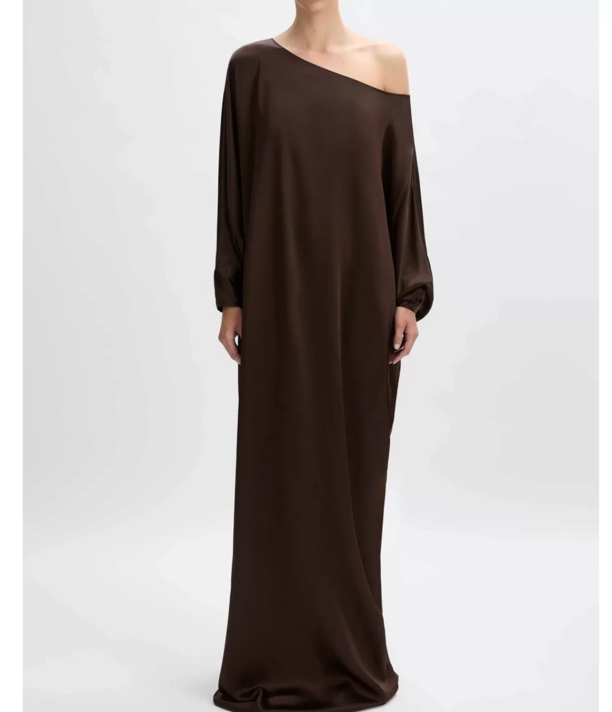 Outlet Asymmetric Silk Satin Gown In Chocolate Dresses