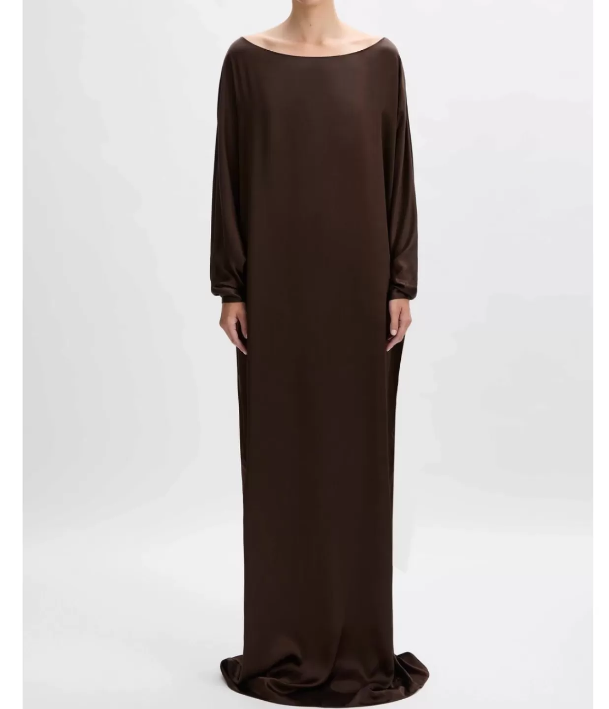 Outlet Asymmetric Silk Satin Gown In Chocolate Dresses