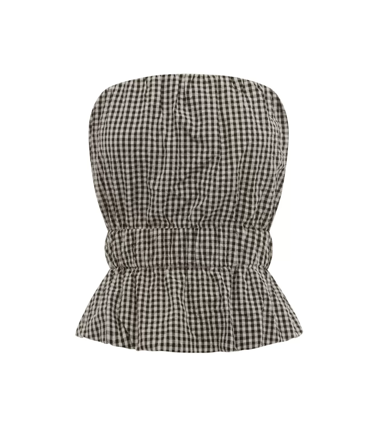 Best Sale Aurelia Strapless Top In Gingham Black And Cream Tops