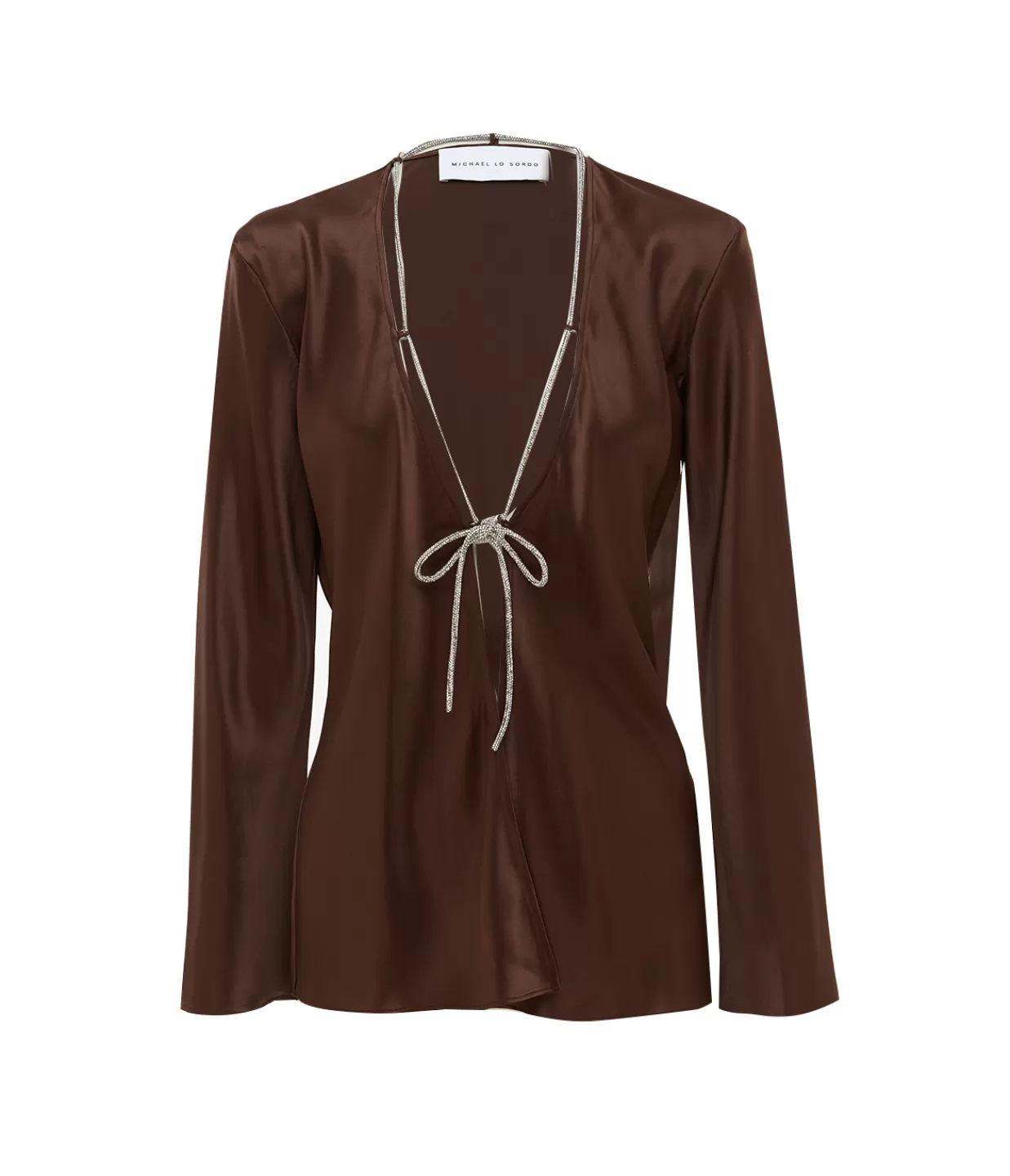 Discount Bias Silk Satin Lounge Shirt In Brown Tops