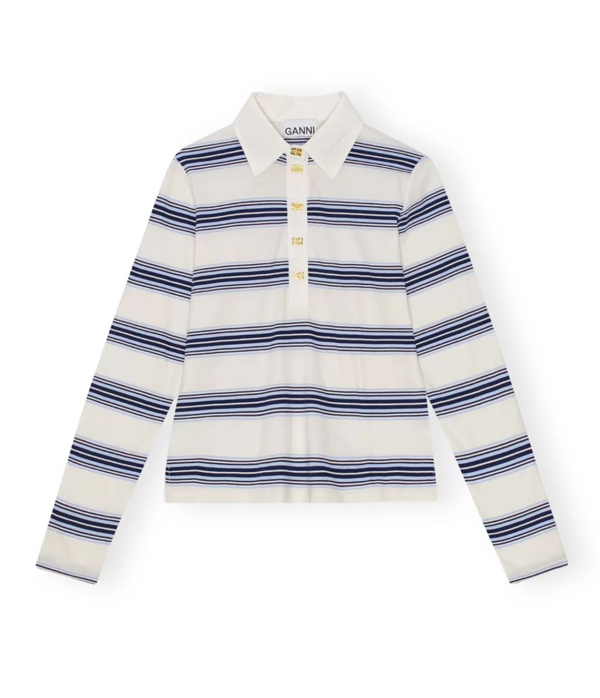 Cheap Blue Striped Long Sleeve Polo Tops