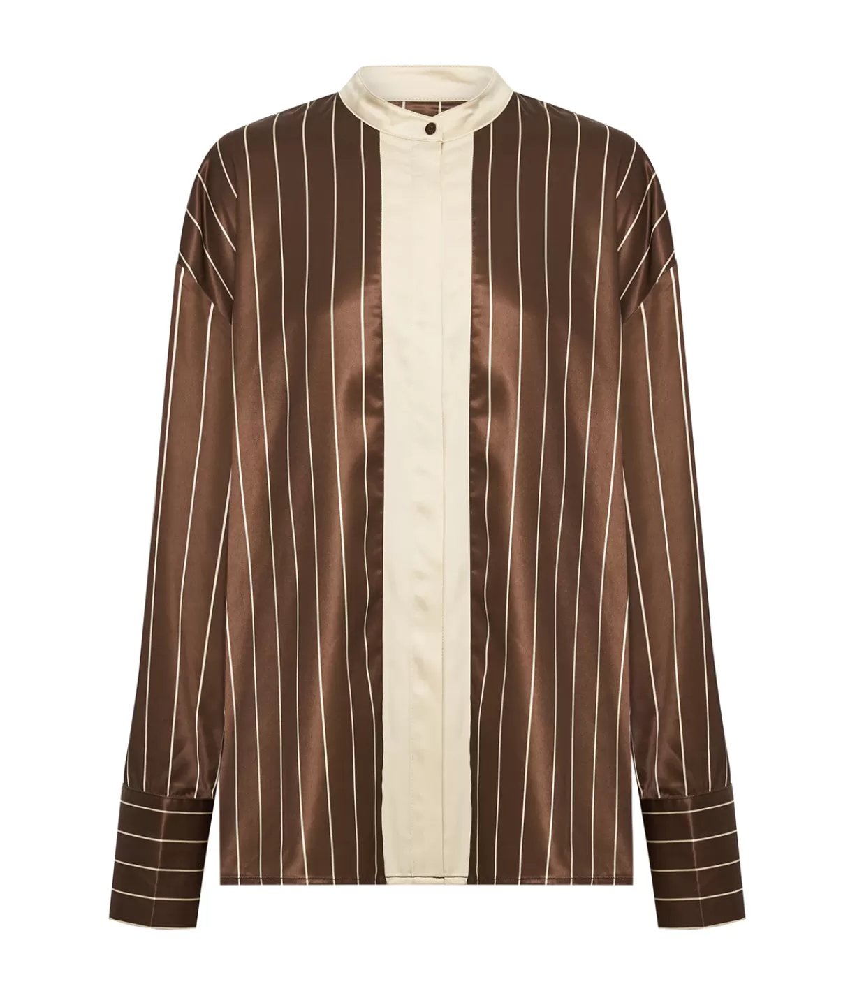 Outlet Bordeaux Silk Stripe Shirt In Cocoa And Ecru Tops