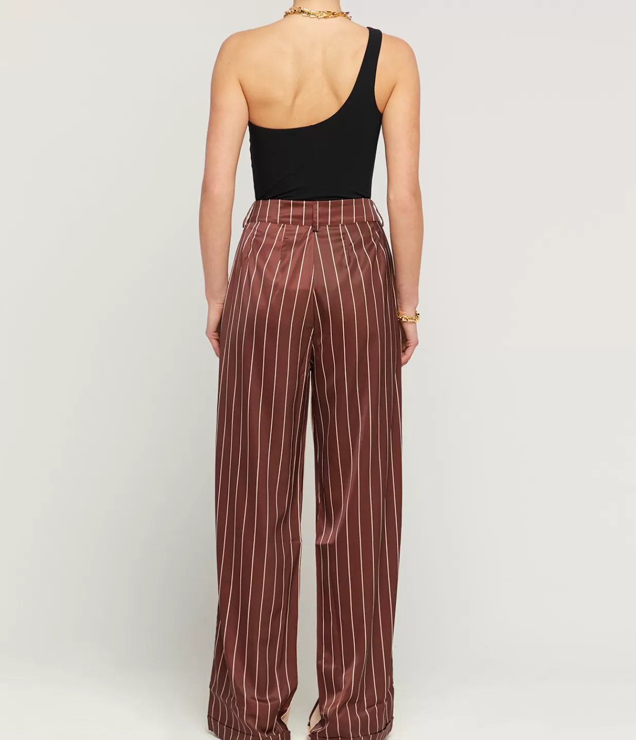 Cheap Bordeaux Silk Stripe Tailored Pant In Cocoa And Ecru Pants