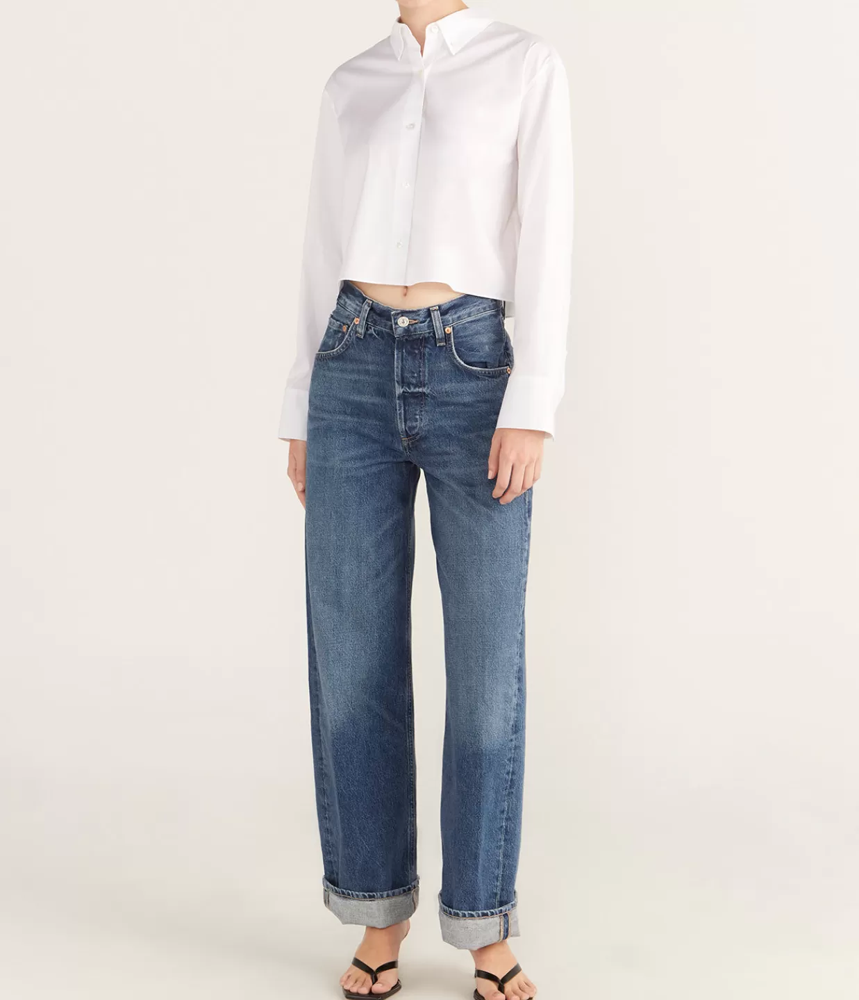 Discount Boxy Cropped Long Sleeve Shirt In White Tops