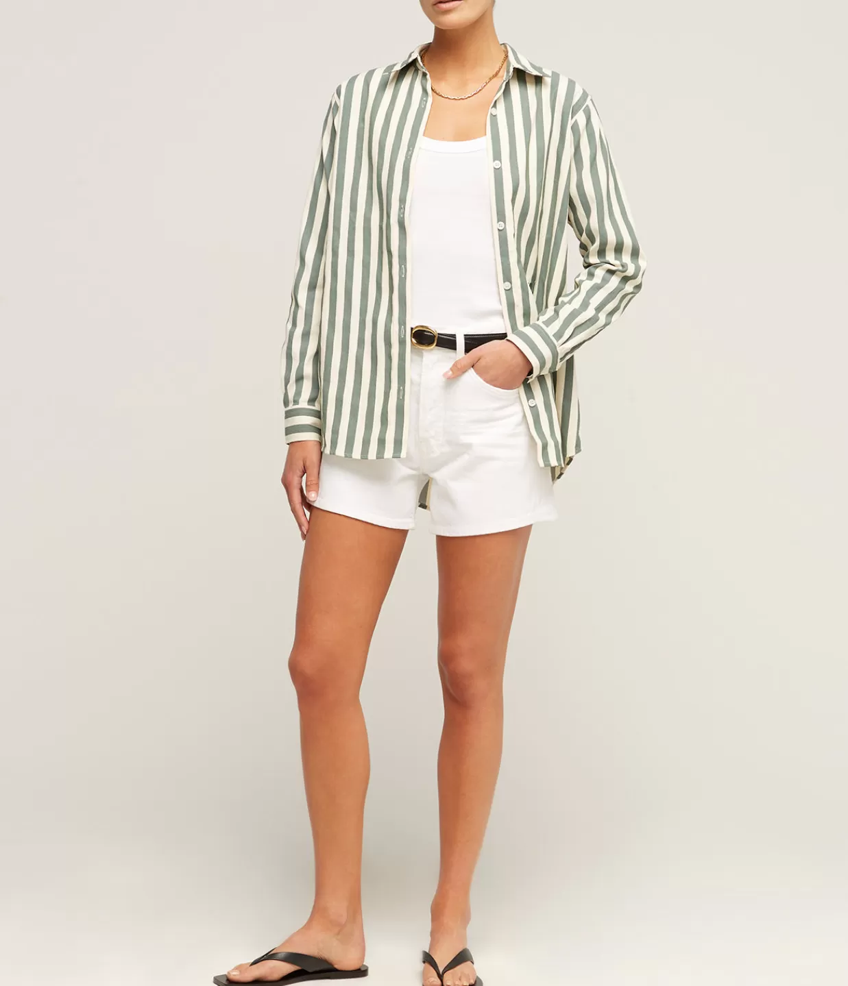 Outlet Buoy Striped Shirt In Green And Off White Tops