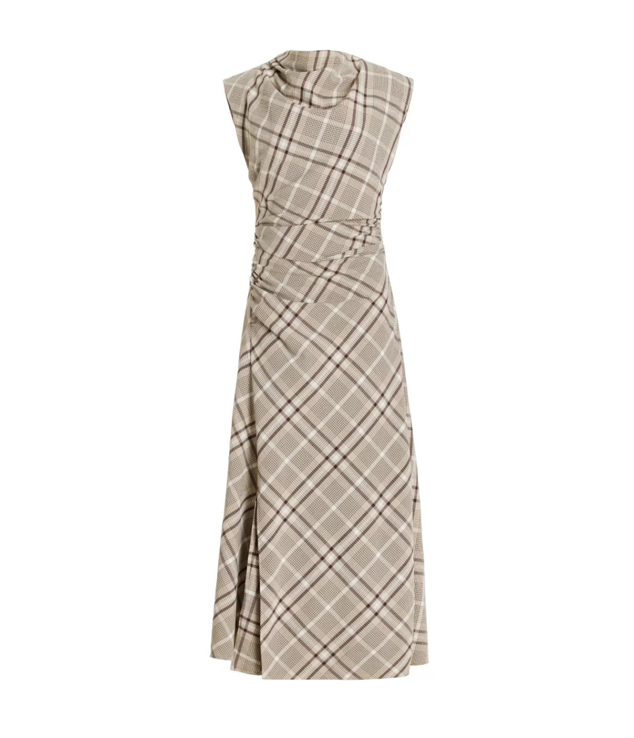 Outlet Burke Short Sleeve Draped Midi Dress In Sand Plaid Dresses