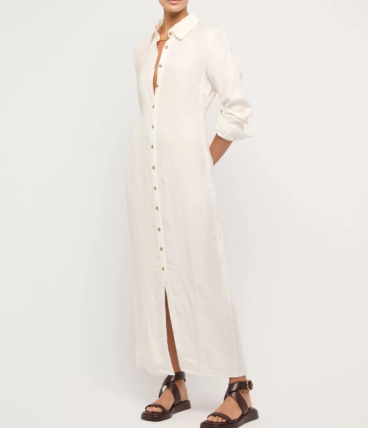 Store Button Down Cupro Maxi Shirt Dress In White Dresses