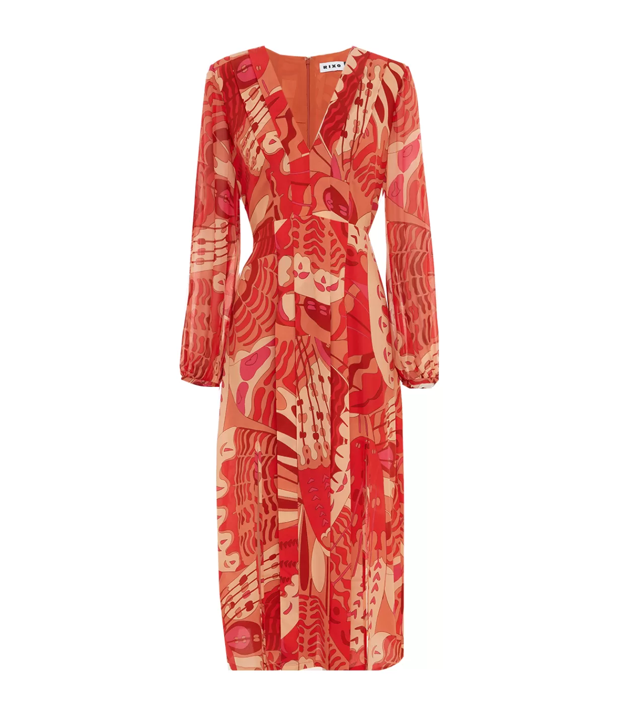 Cheap Camellia Silk Longsleeve Dress In Butterfly Red Dresses