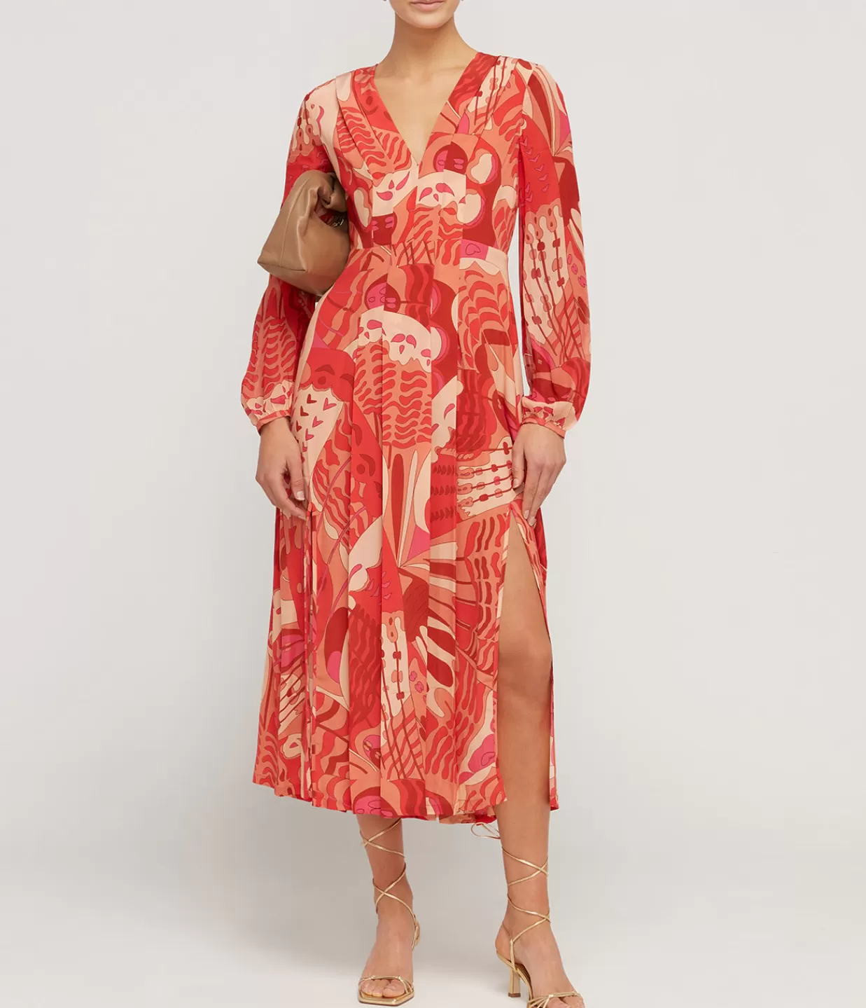 Cheap Camellia Silk Longsleeve Dress In Butterfly Red Dresses