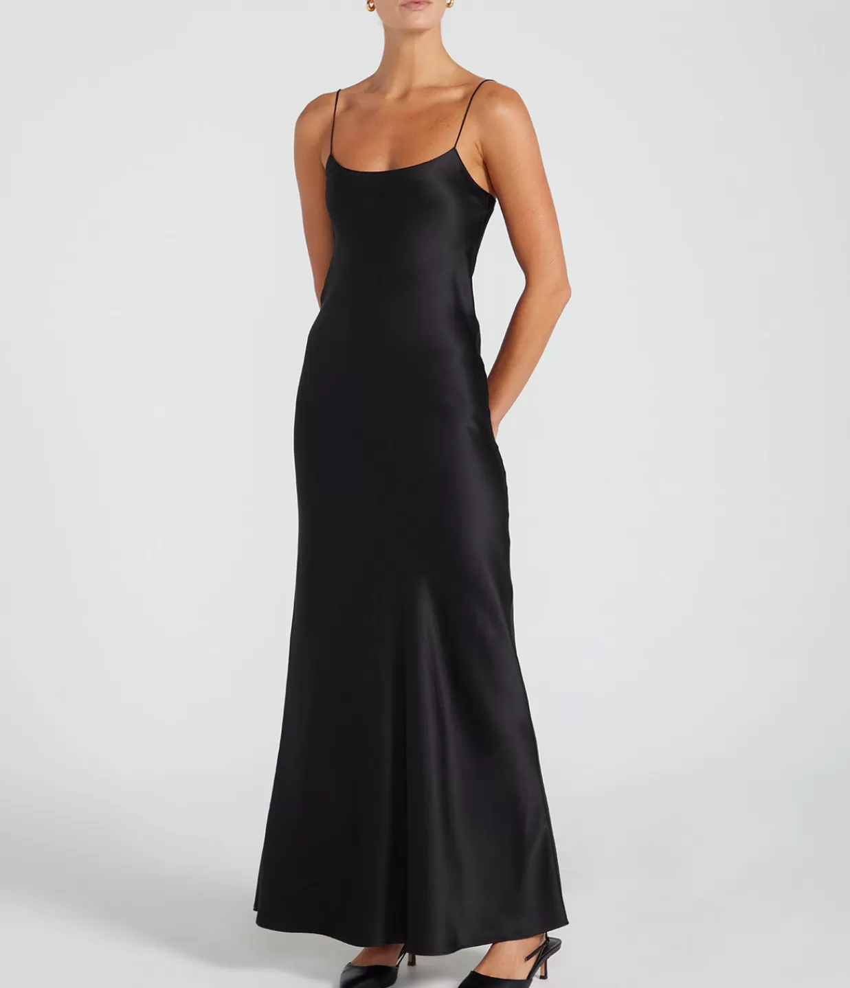 Store Carolyn Silk Slip Maxi Dress In Black Dresses