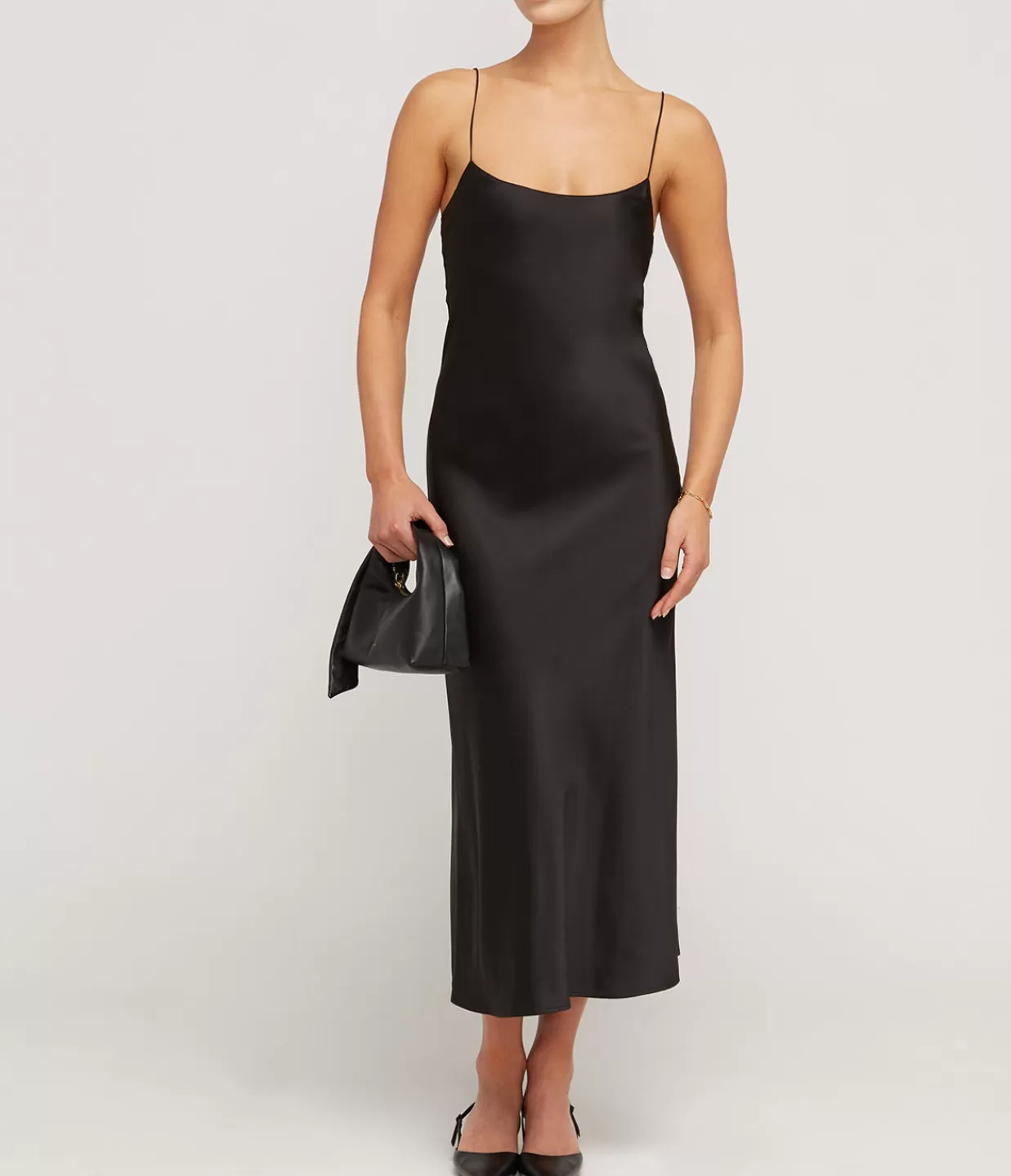 Fashion Carolyn Silk Slip Midi Dress In Black Dresses