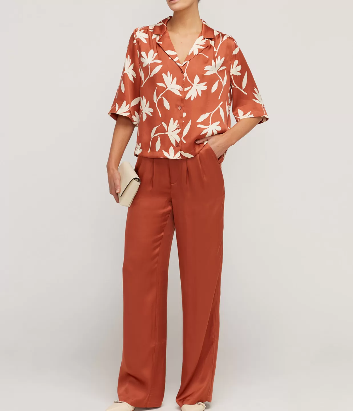 Clearance Carrie Silk Pant In Terracotta Pants