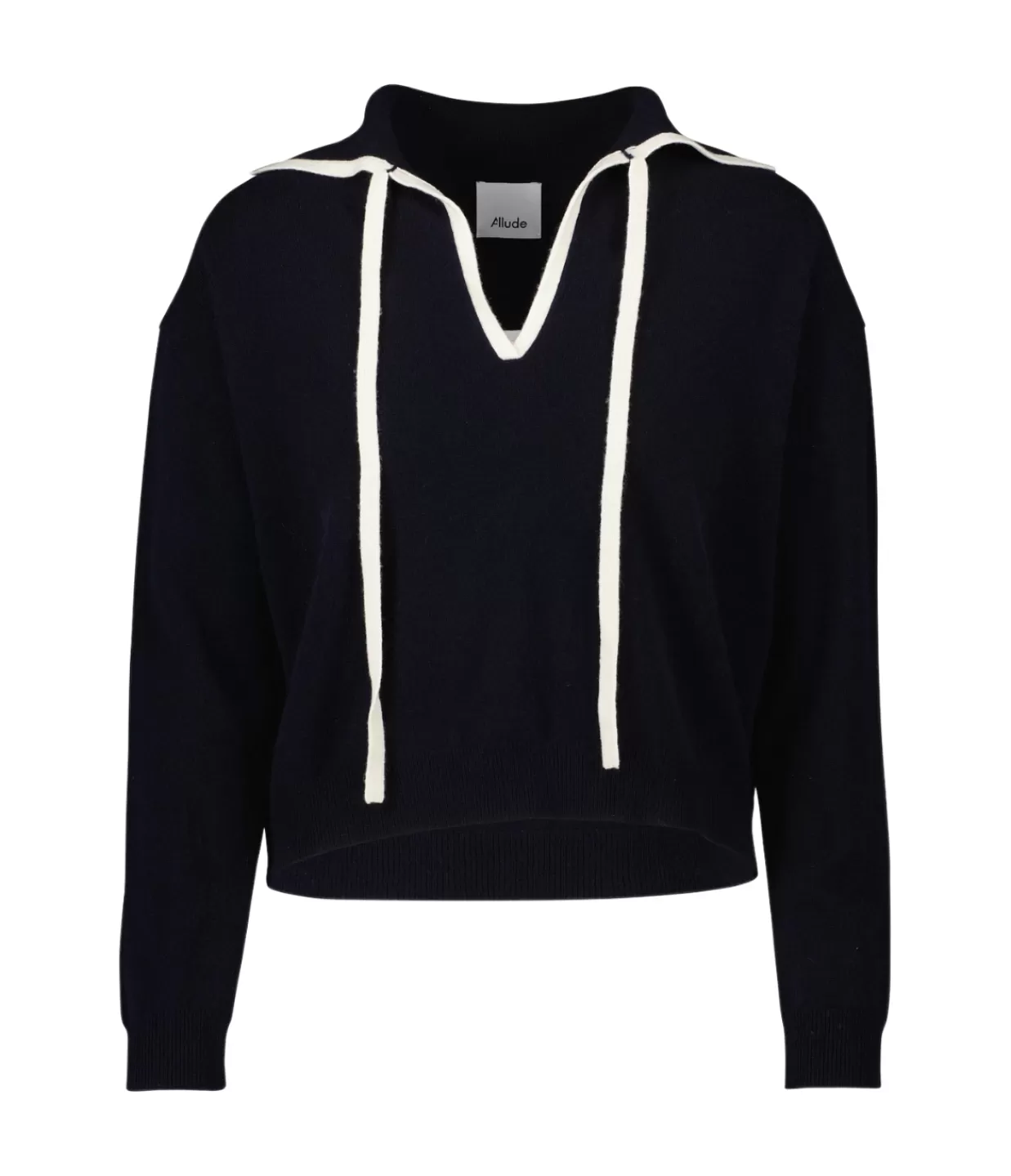 New Contrast Collar Cashmere Sweater In Navy And White Loungewear | Knitwear