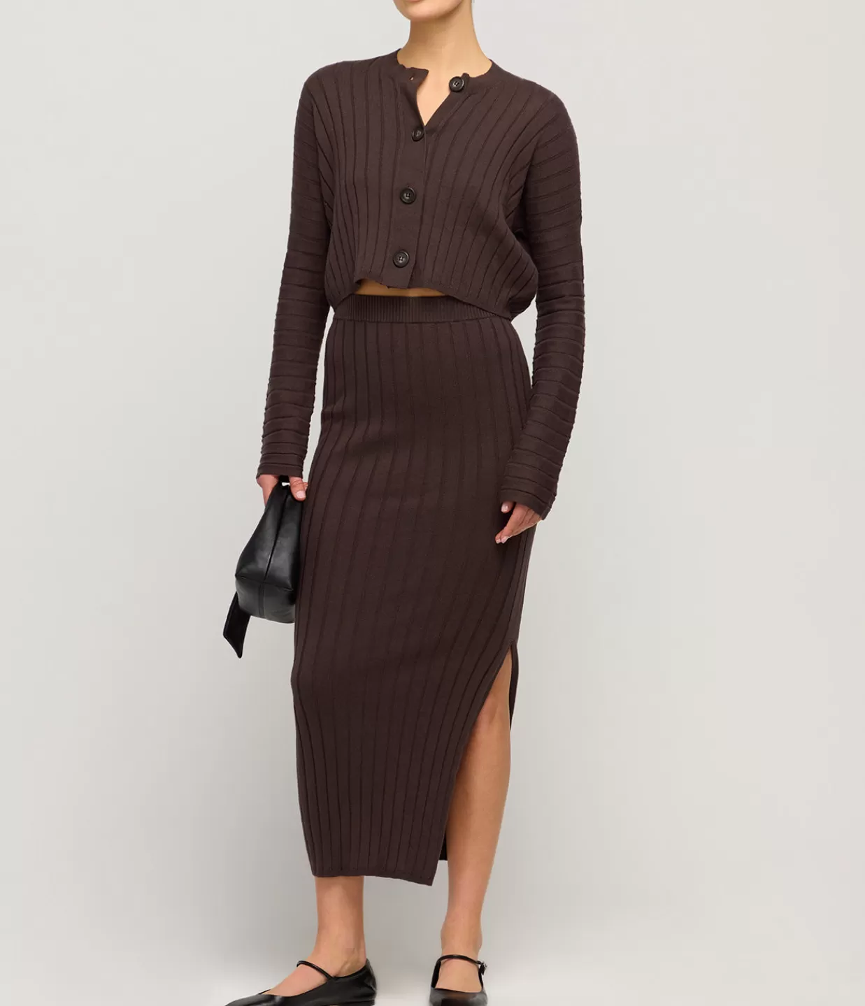 Best Sale Cotton Cashmere Ribbed Skirt In Chocolate Skirts