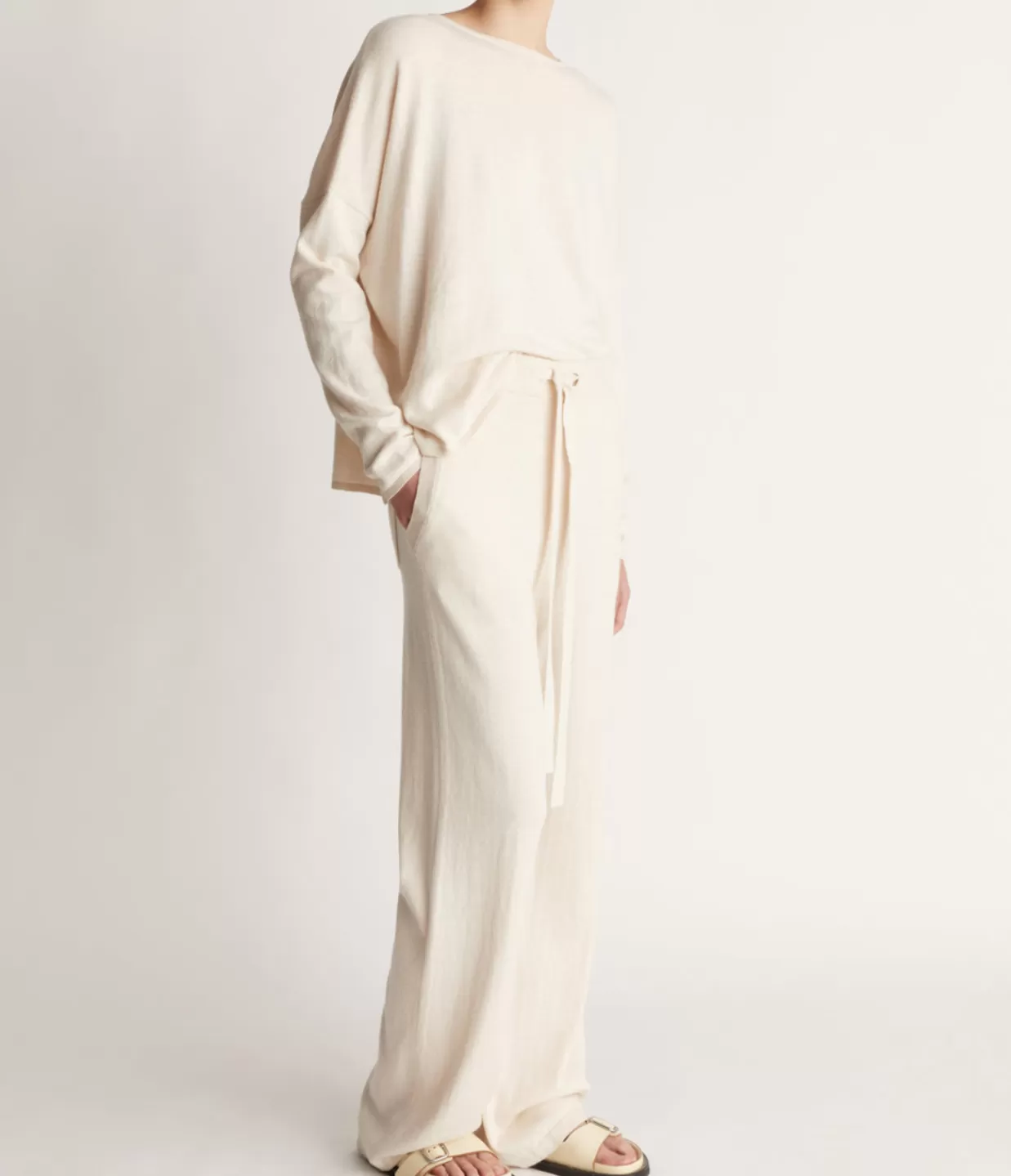 Online Cotton Cashmere Wide Leg Pant Oat Neutral Pants