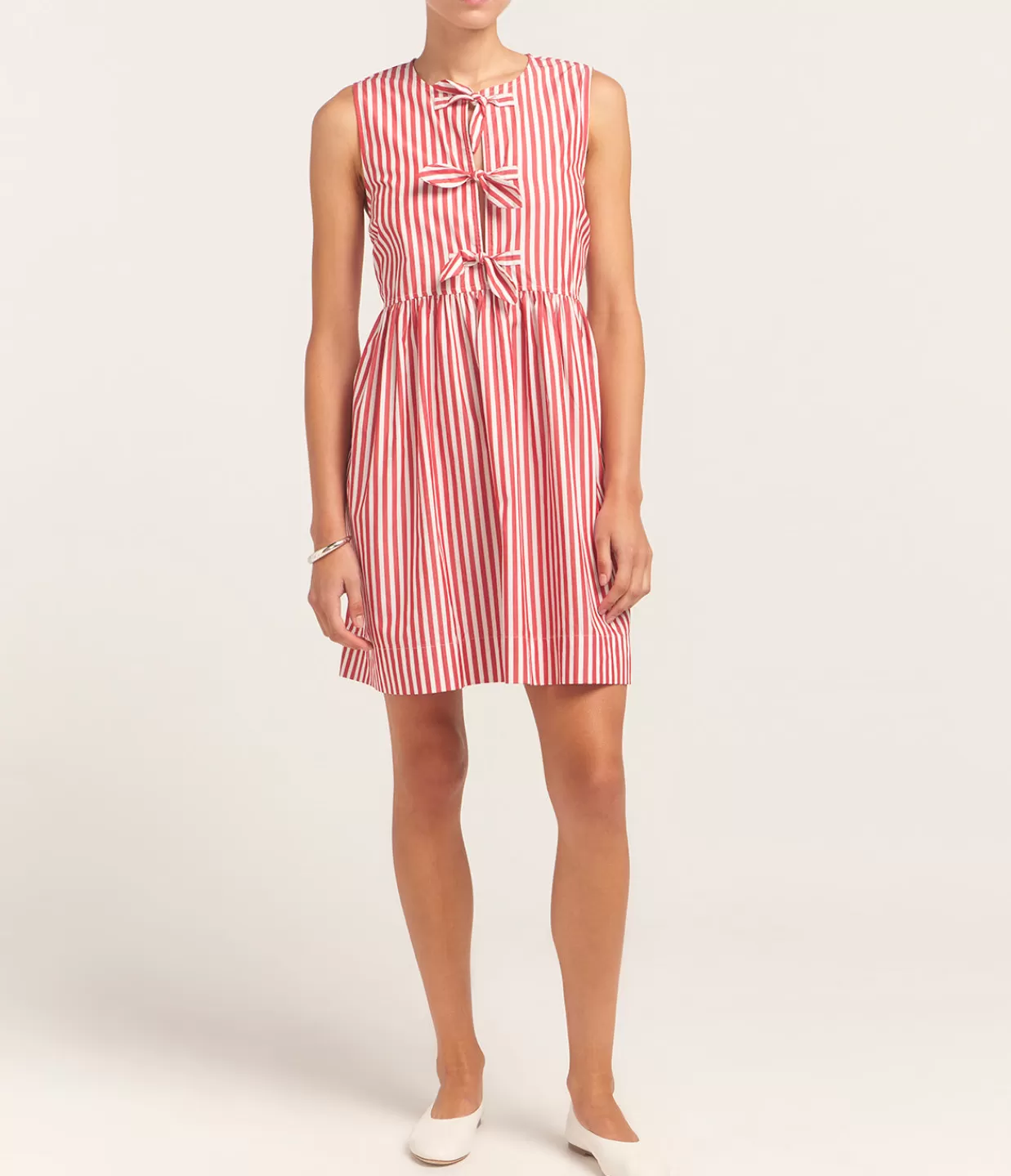 Cheap Cotton Mini Bow Tie Dress In Red And White Stripe Dresses
