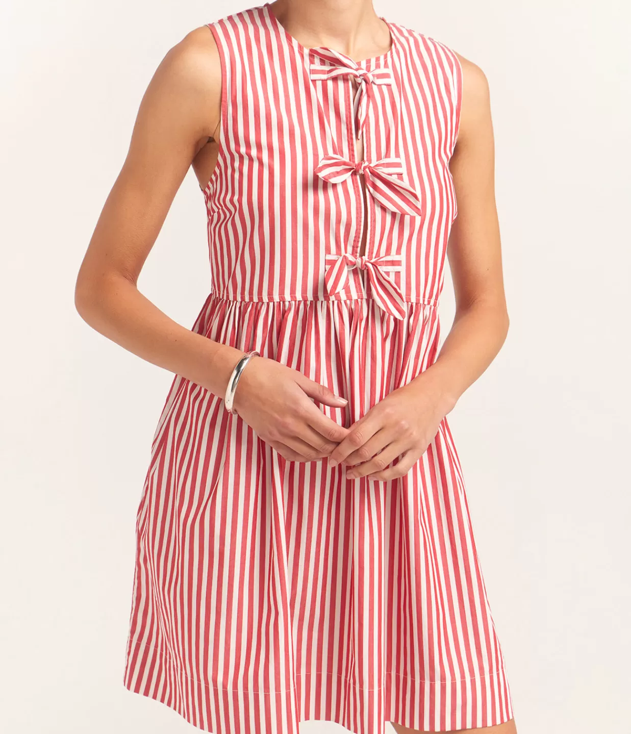 Cheap Cotton Mini Bow Tie Dress In Red And White Stripe Dresses