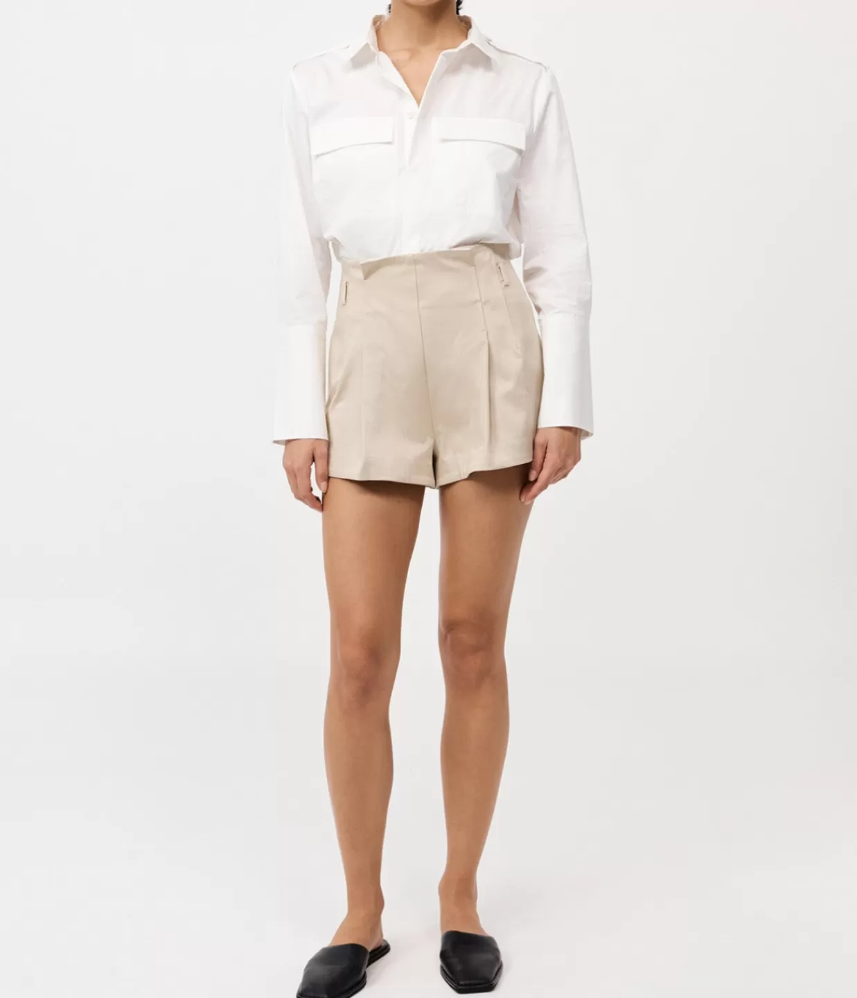 Clearance Cotton Paperbag Waist Shorts In Champagne Shorts