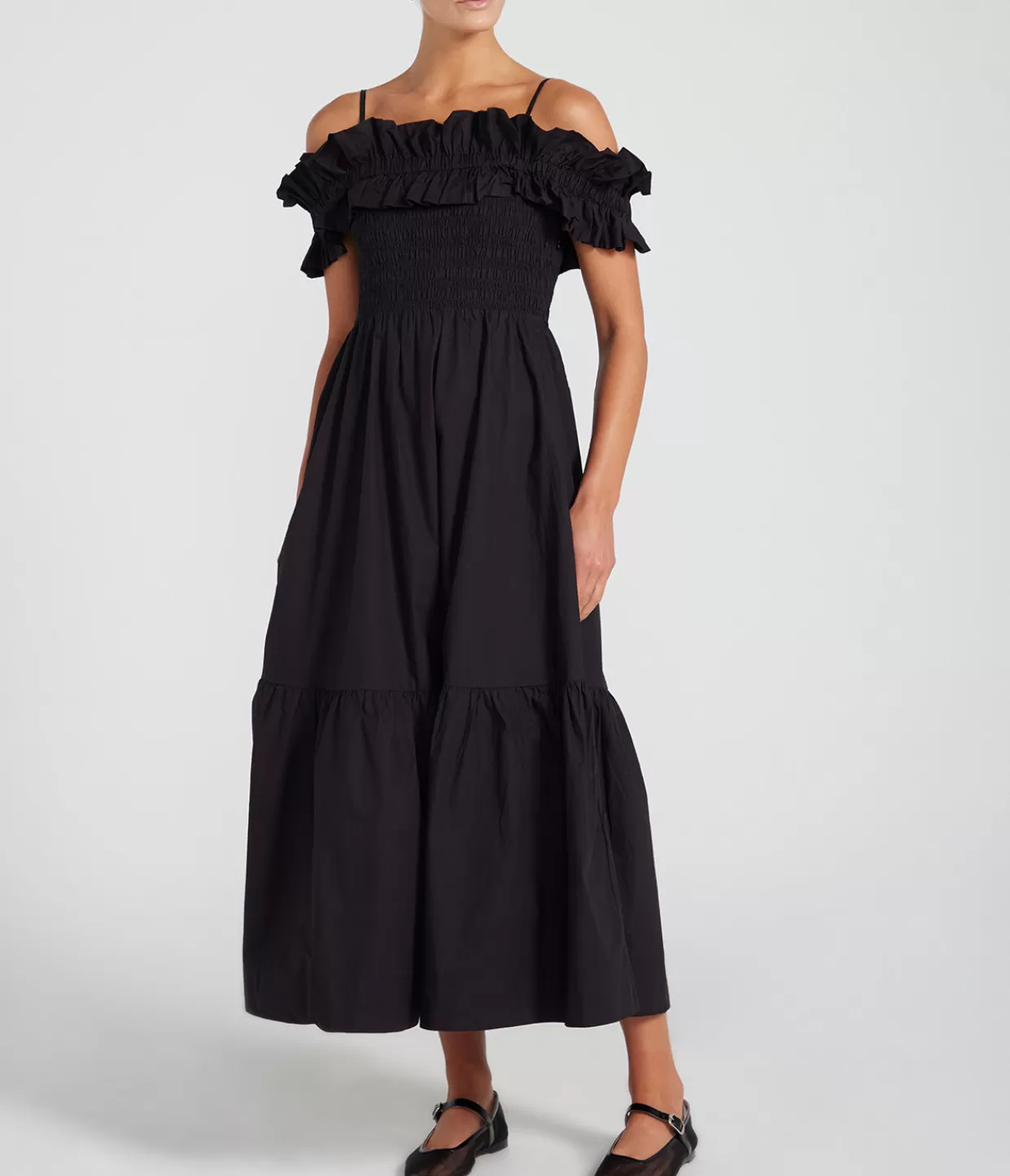 Flash Sale Cotton Poplin Long Smock Dress In Black Dresses