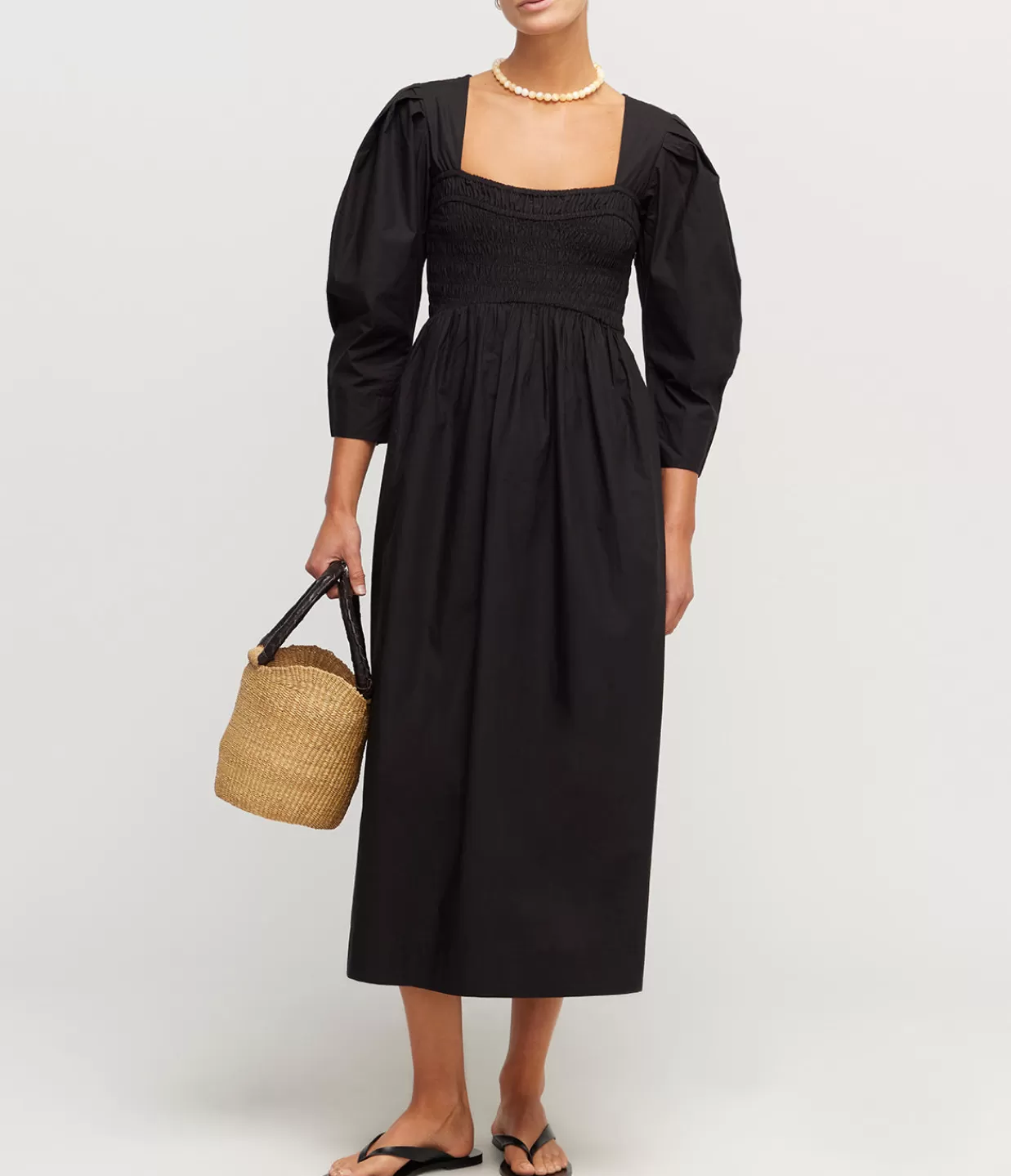 Best Cotton Poplin Smock Dress In Black Dresses