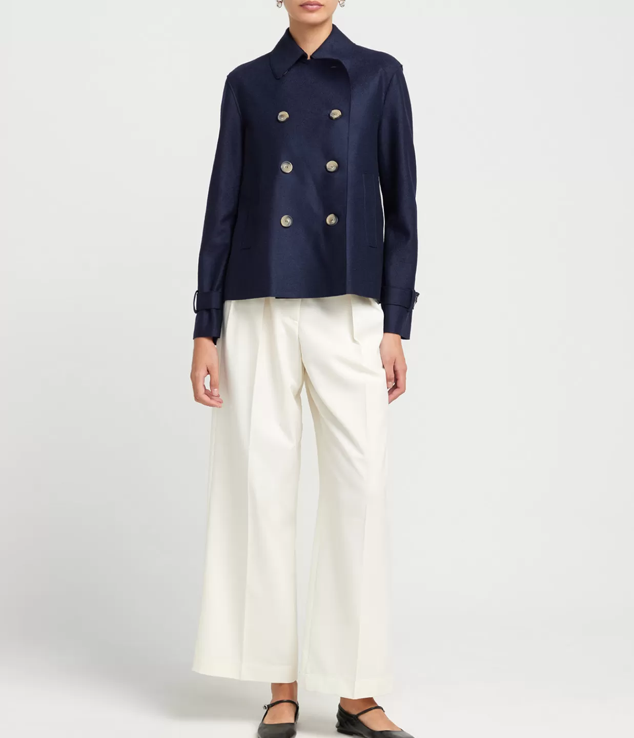 Cheap Cropped Trench In Navy Blue Jackets & Outerwear