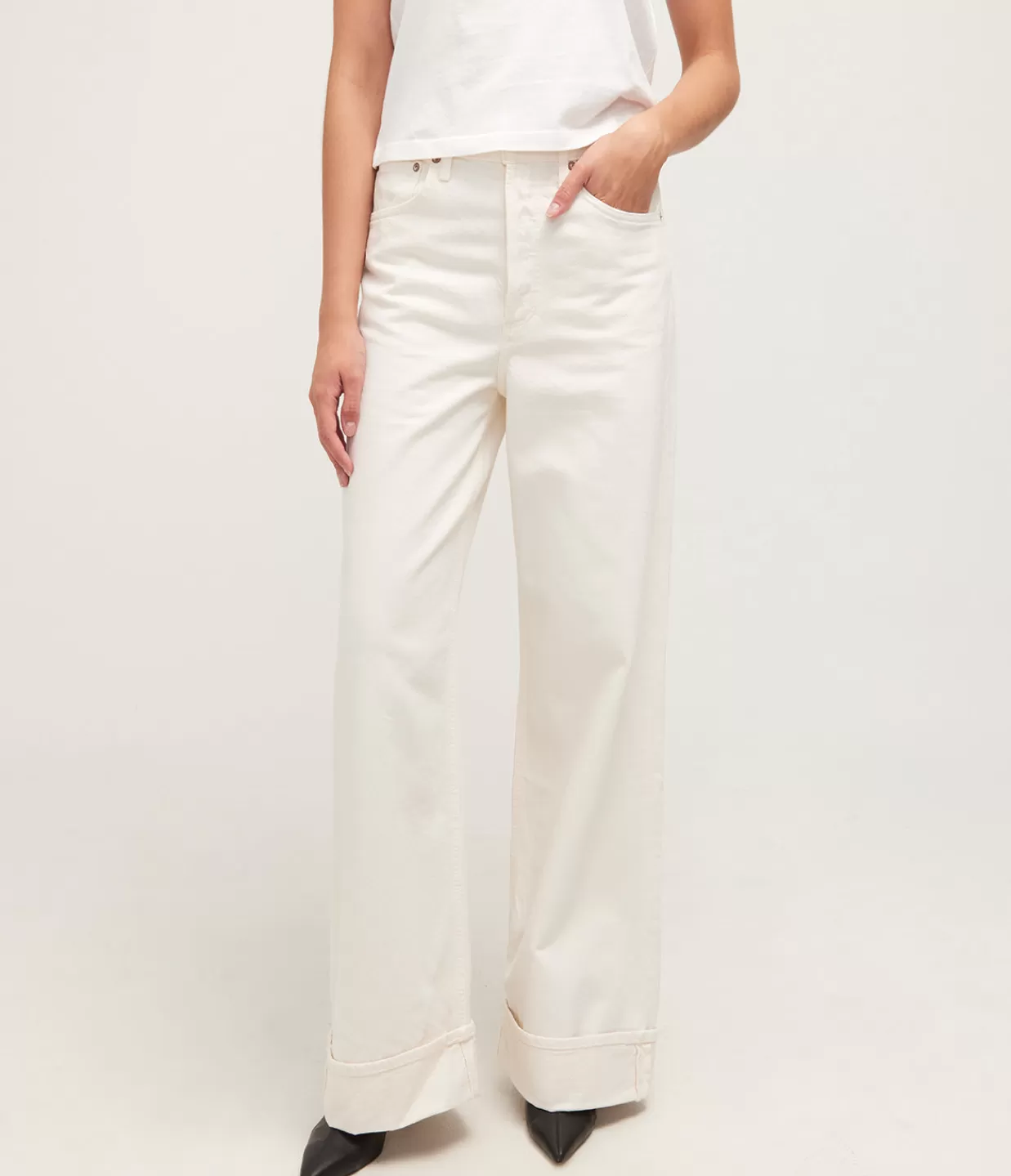 New Dame High Rise Wide Leg Jean In Fortune Cookie Denim