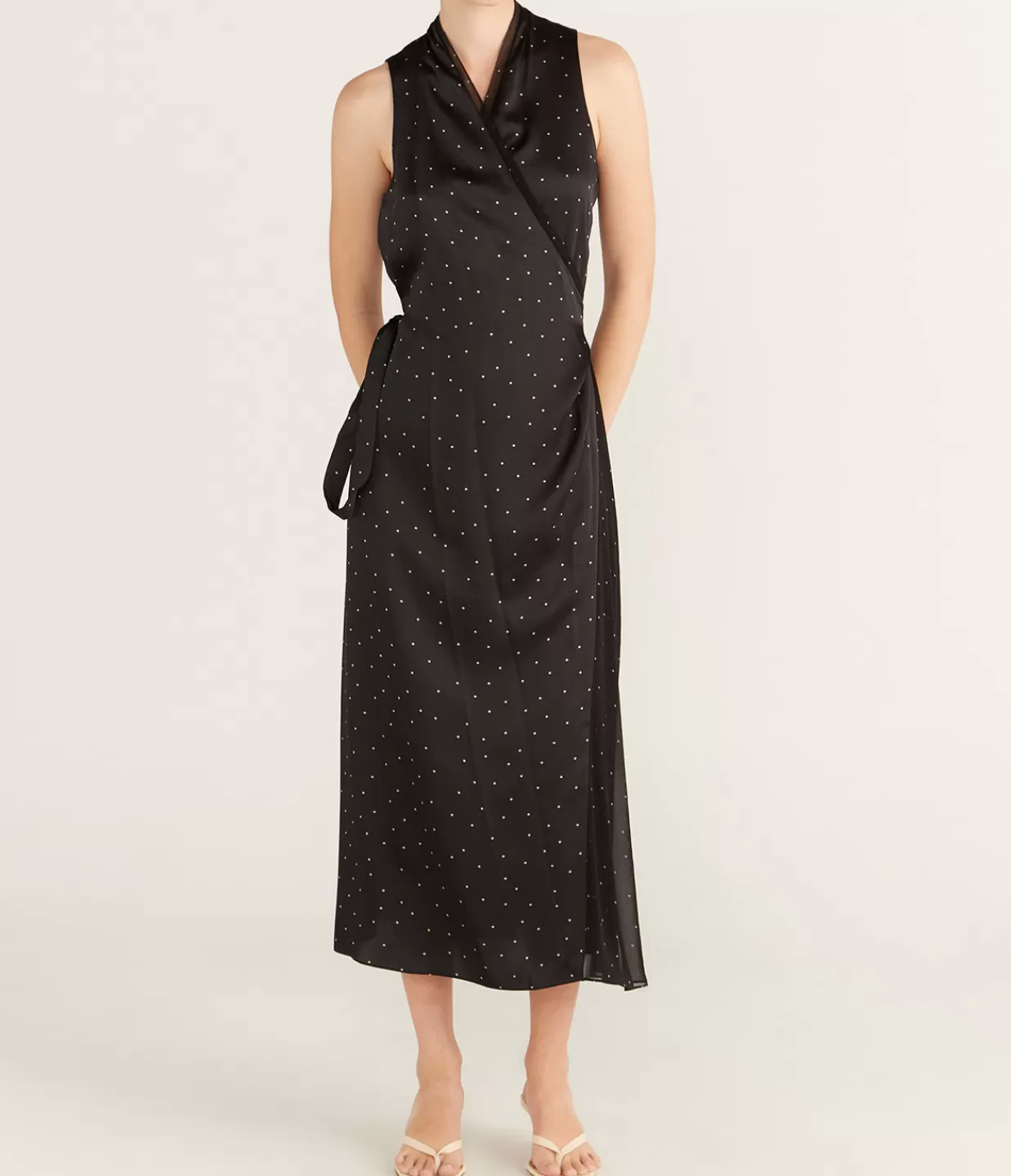 Best Sale Dot Wrap Dress With Panelled Chiffon In Black Dresses