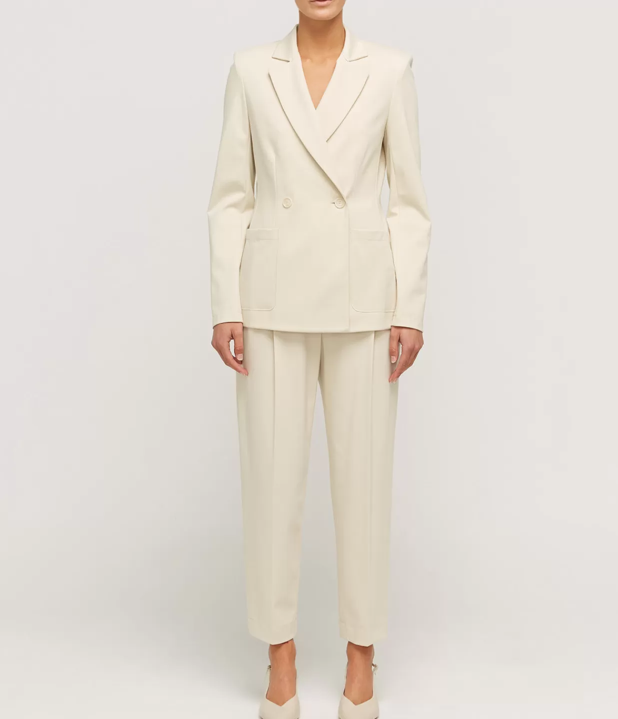 Store Double Breasted Blazer With Shoulder Pads In Ivory Jackets & Outerwear