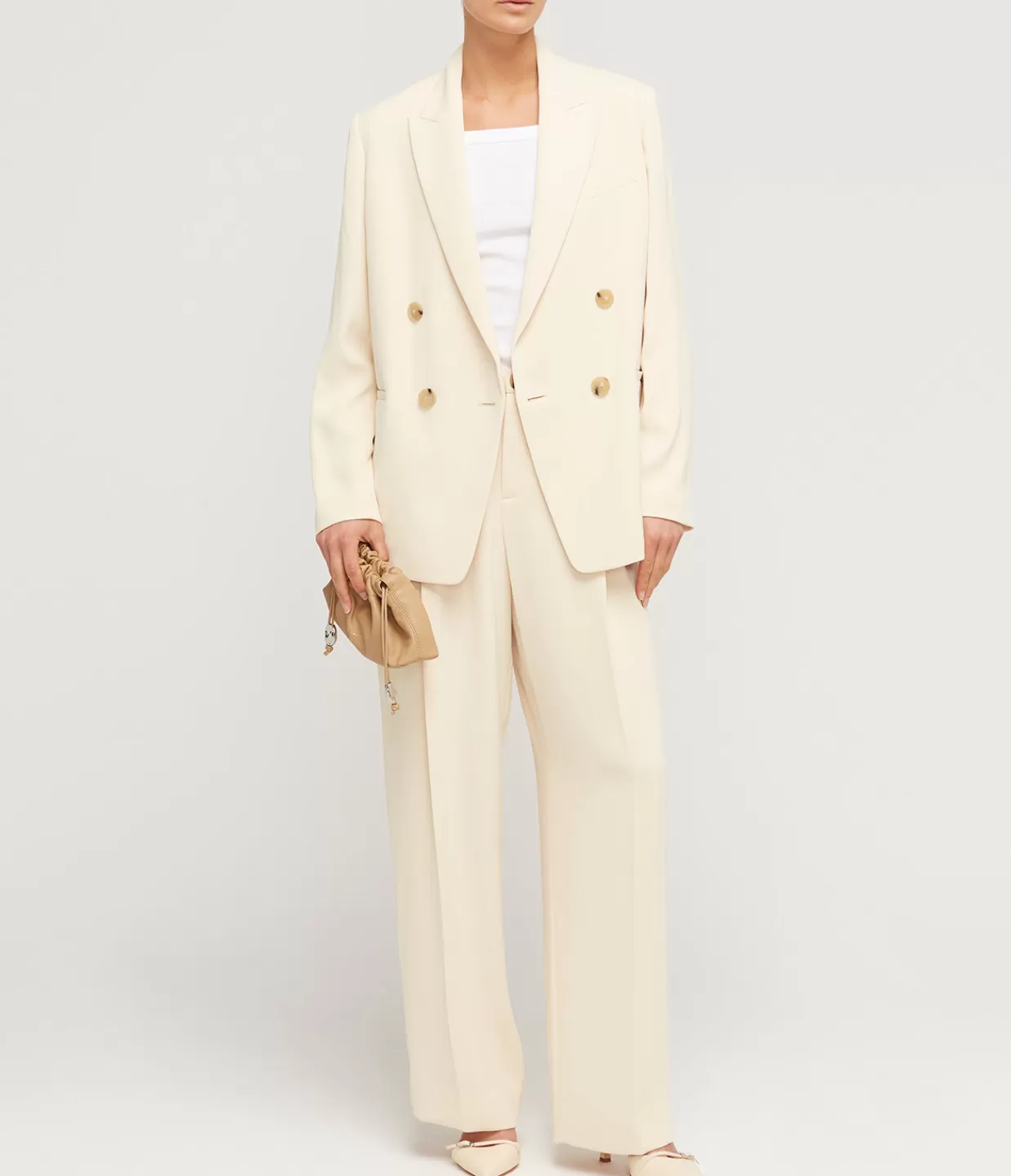 Best Sale Double Breasted Crepe Blazer In Birch Jackets & Outerwear