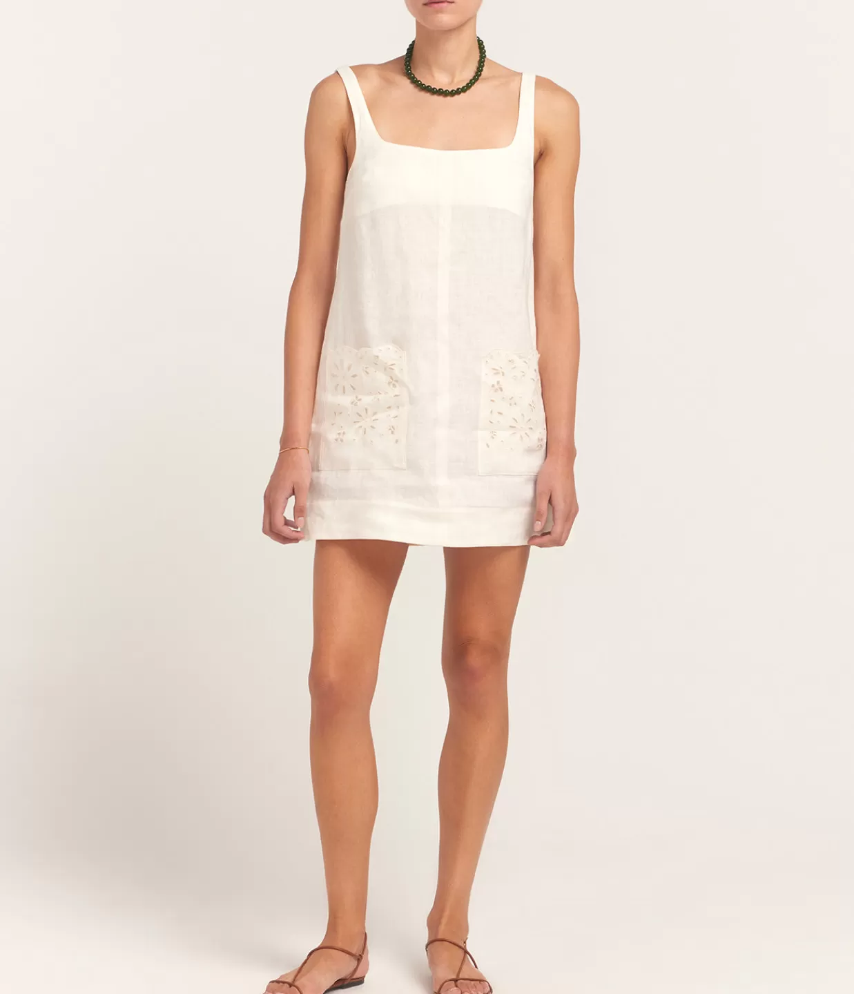 Clearance Embroidered Shift Mini Dress In Crème Dresses