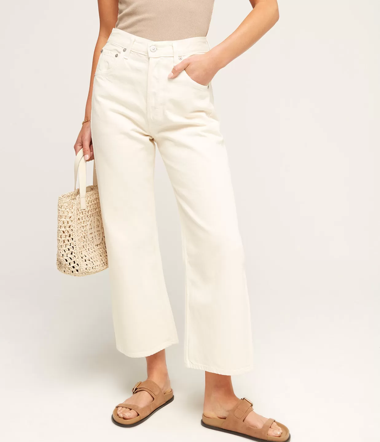 Shop Gaucho Vintage Wide Leg In Cream Denim