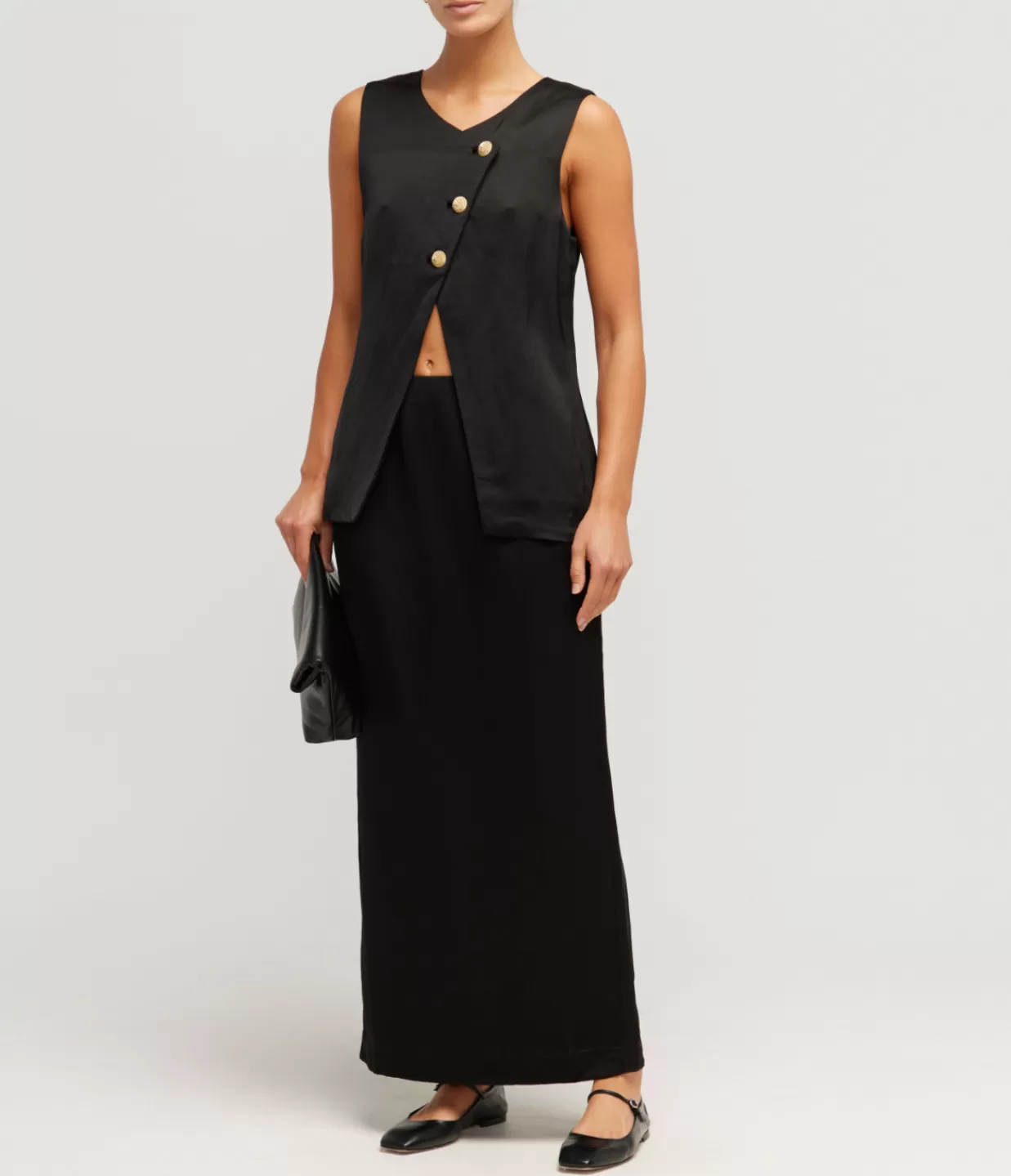 Hot Gigi Asymmetric Vest In Black Tops