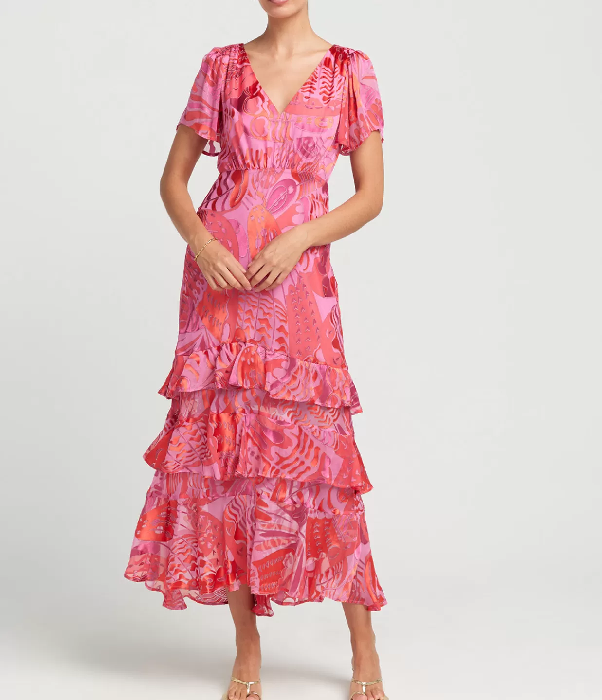 Online Gilly Short Sleeve Maxi Dress In Butterfly Devore Pink Dresses