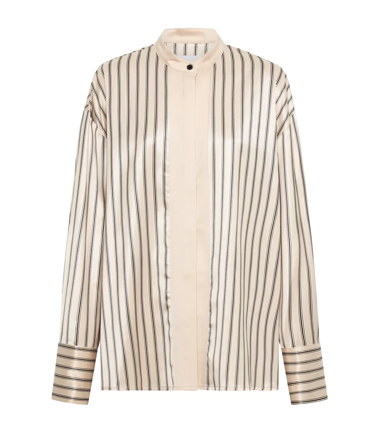 Best Gio Thin Triple Stripe Silk Shirt In Black And Ecru Tops