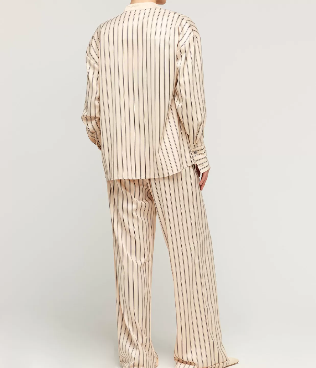 Best Gio Thin Triple Stripe Silk Shirt In Black And Ecru Tops