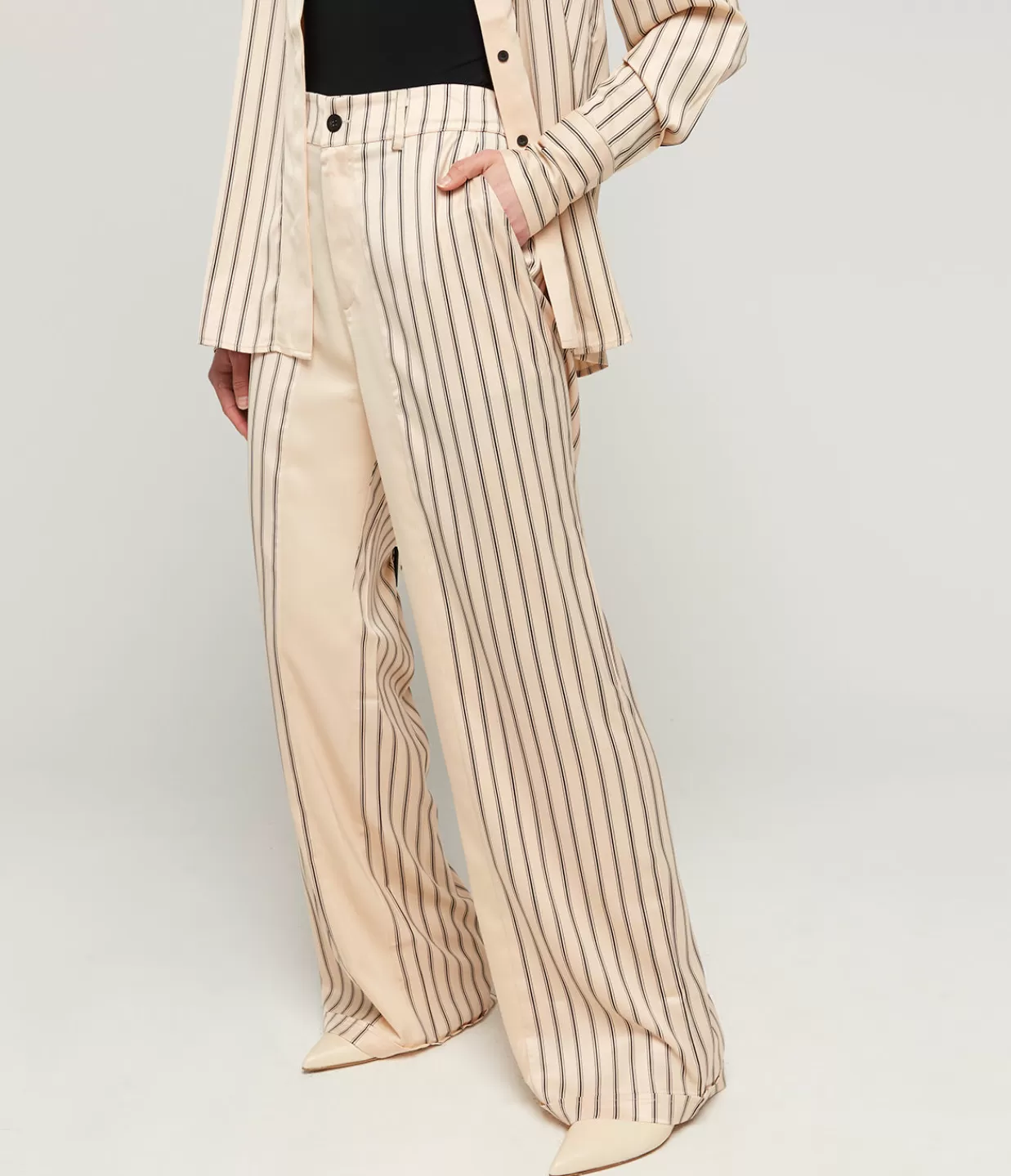 Outlet Gio Triple Stripe Tailored Silk Pants In Black And Ecru Pants