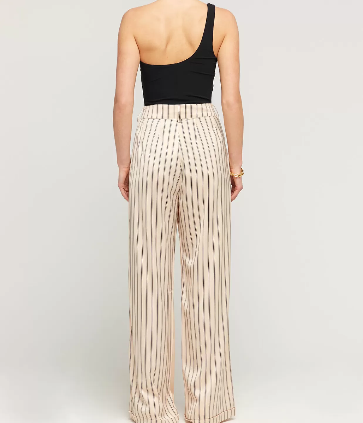 Outlet Gio Triple Stripe Tailored Silk Pants In Black And Ecru Pants
