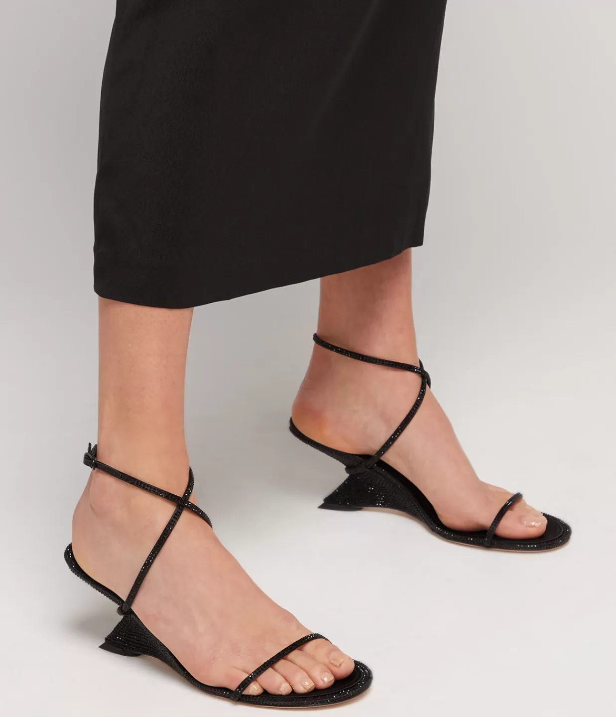 Discount Halter Curved Wedge In Black Diamante Heels & Pumps