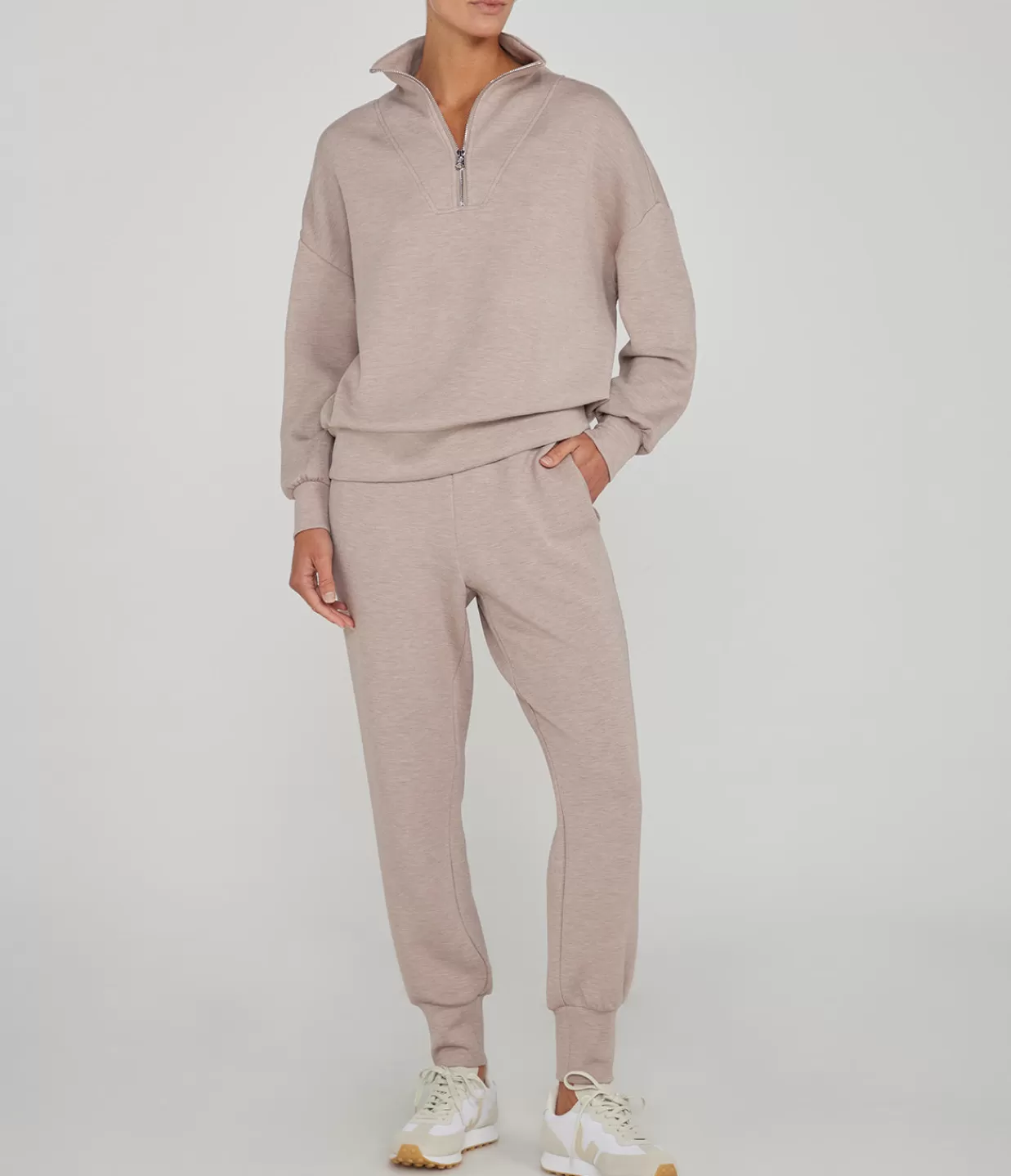 Fashion Hawley Half Zip Sweatshirt In Taupe Marle Loungewear