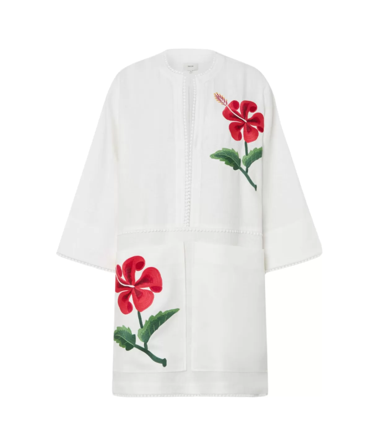 Flash Sale Hibiscus Embroidered Tunic Dress In Antique White Dresses