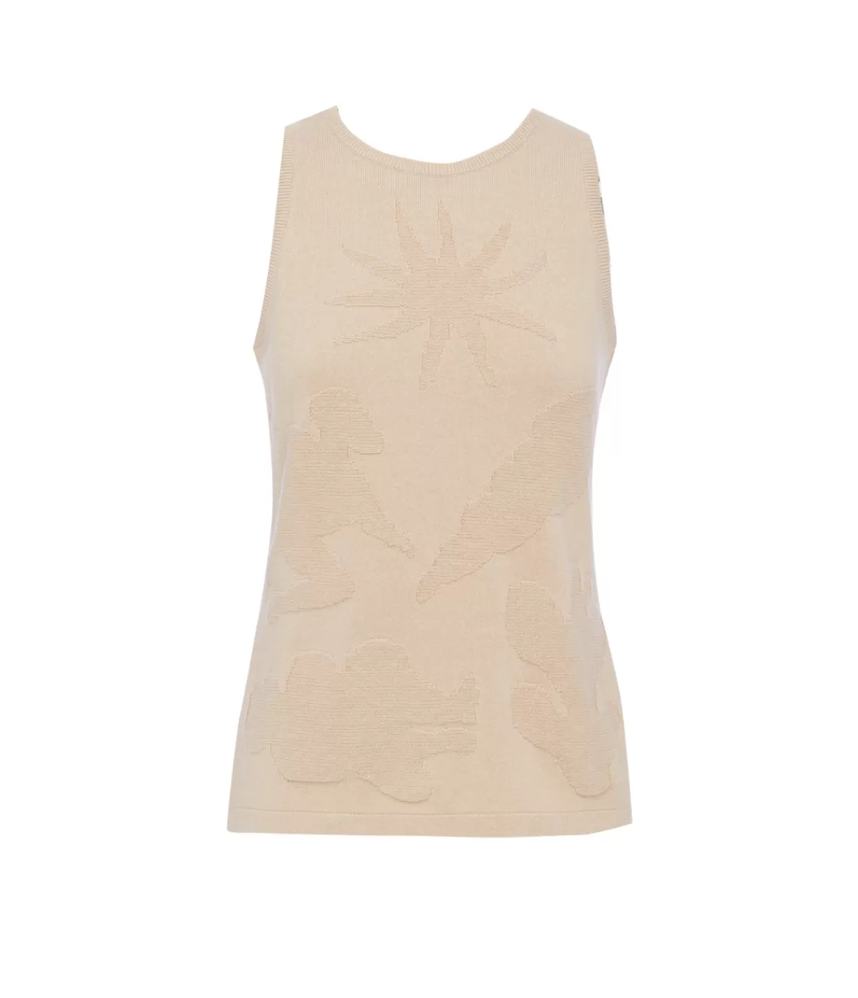 Shop High Neck Knit Singlet In Sand T-Shirts & Tanks