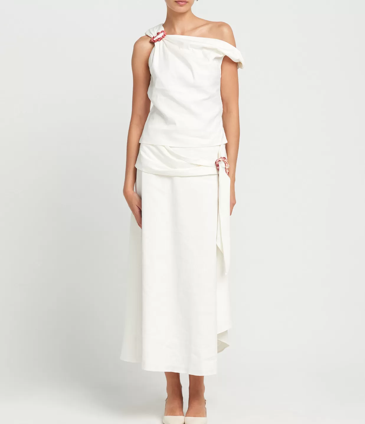 Shop Ingrid Maxi Linen Skirt In Ivory Skirts