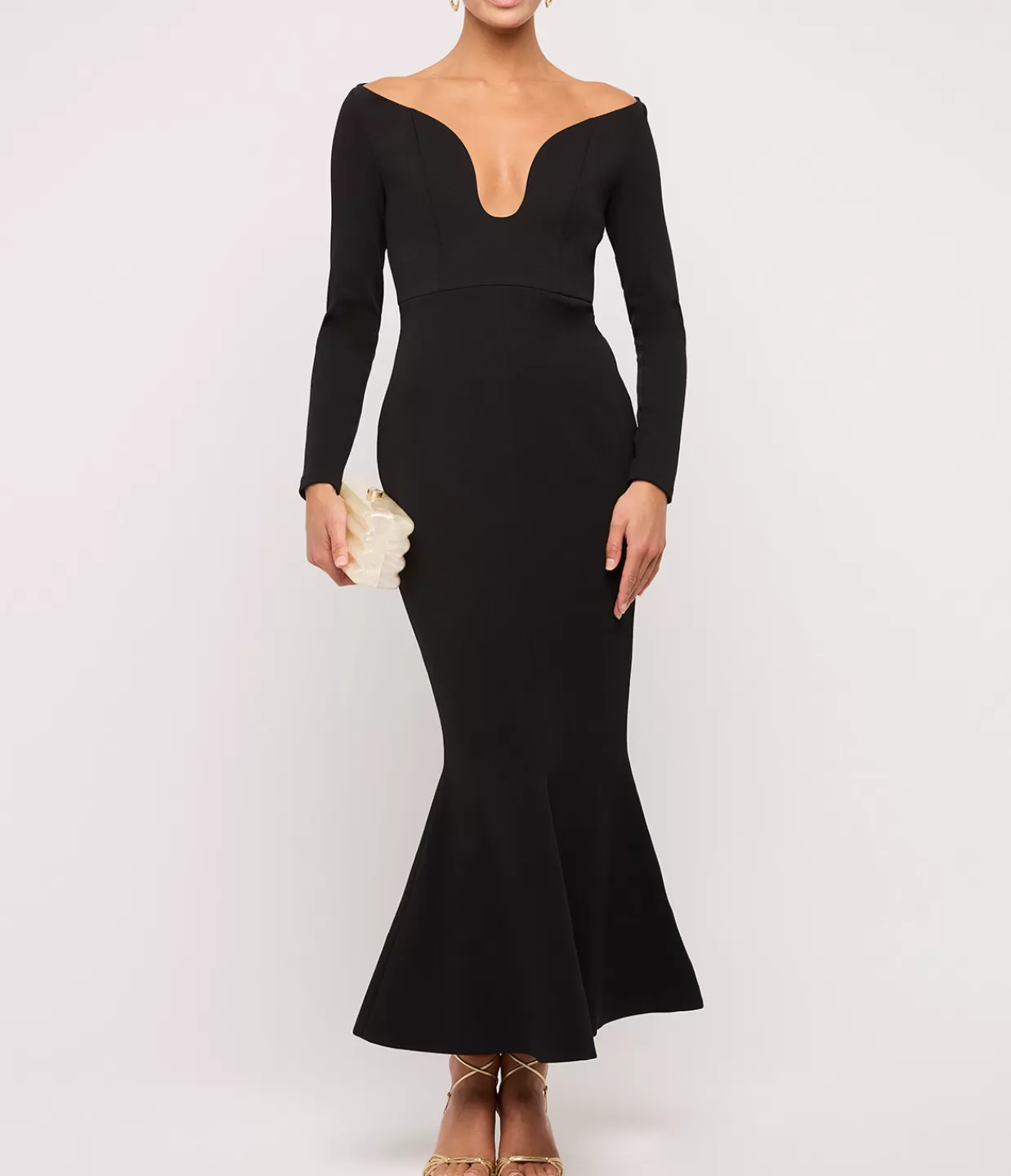 Fashion Isa Crepe Knit Midi Dress In Black Dresses