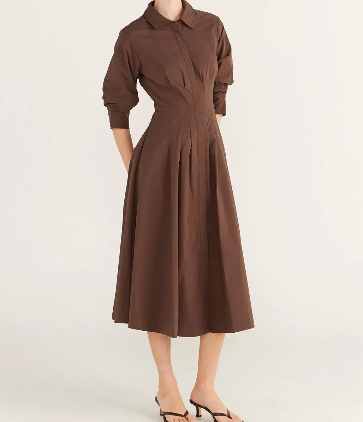 Cheap Jazz Pintuck Midi Dress In Chocolate Dresses