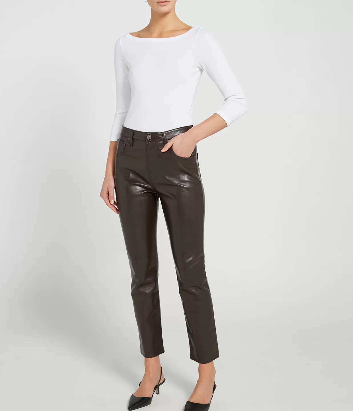 Fashion Jolene High Rise Slim Recycled Leather Pant In Chocolate Pants