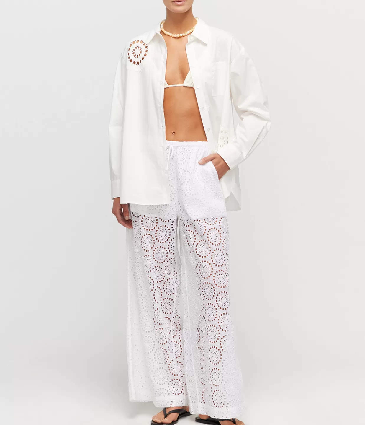 Cheap Joy Crochet Long Sleeve Top In White Tops